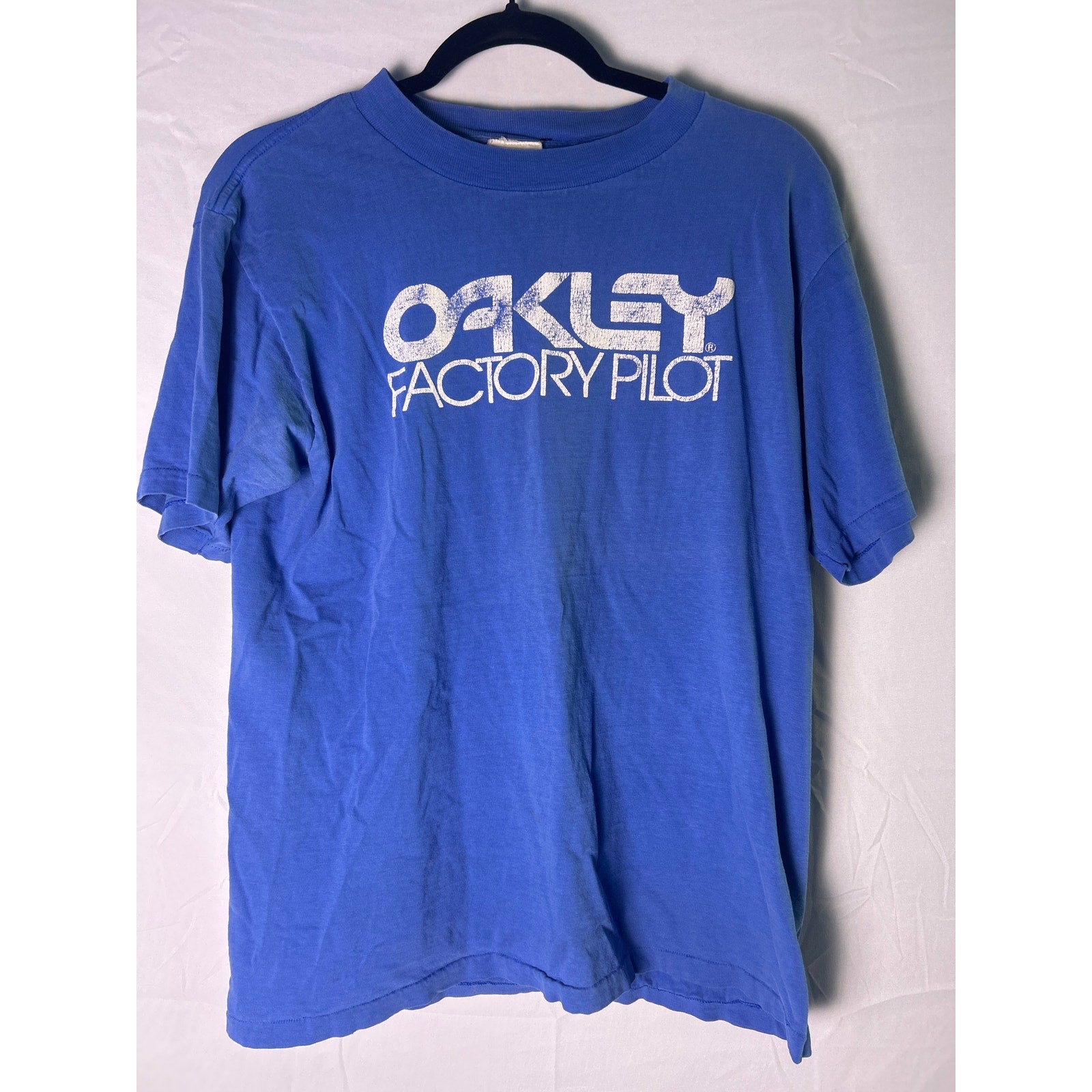 Vintage 90s Oakley Factory Pilot Graphic Print Blue Shirt Men's Size Large