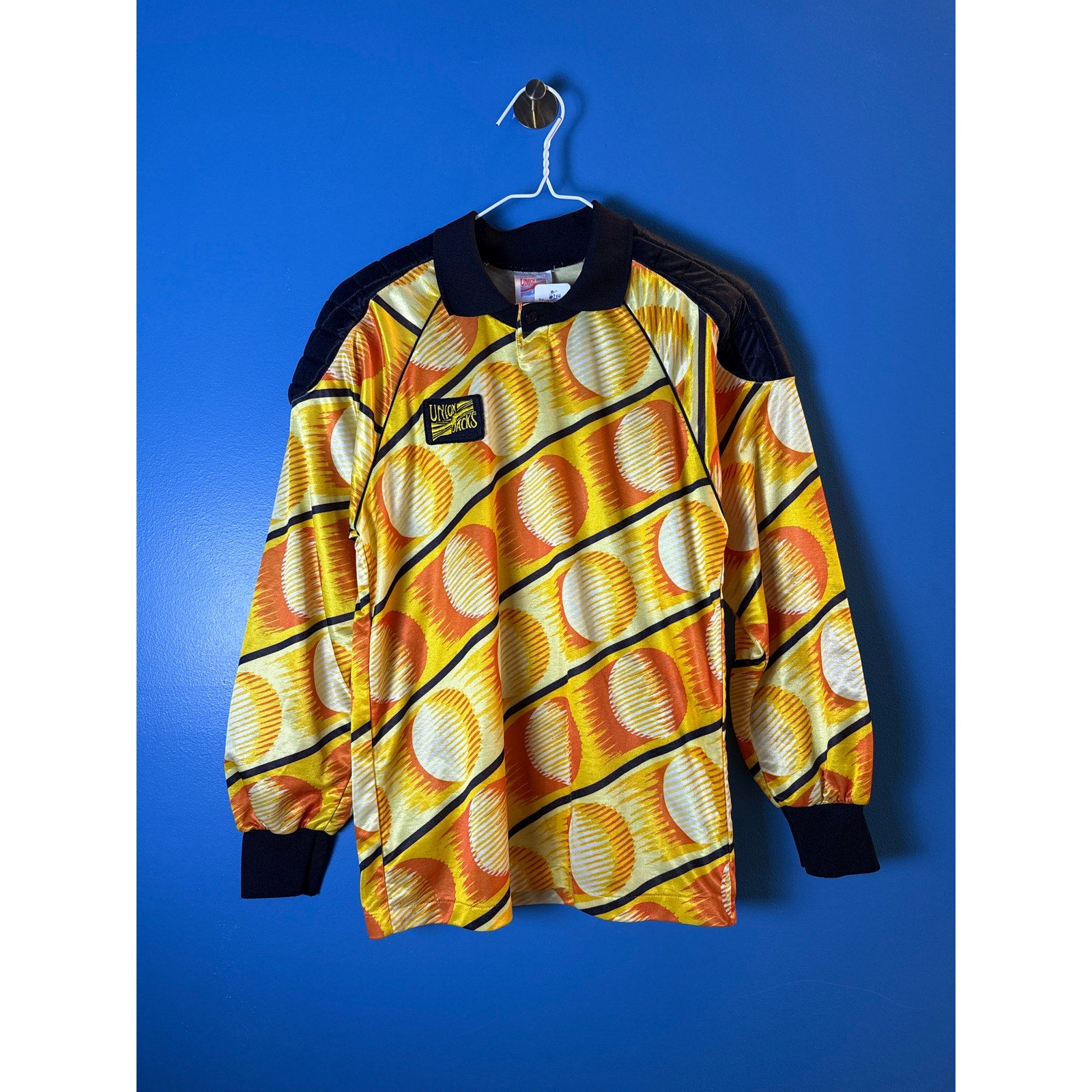 Union Jacks Yellow Black Goalie Shirt Yellow Geo Soccer Football Jersey Size S-M