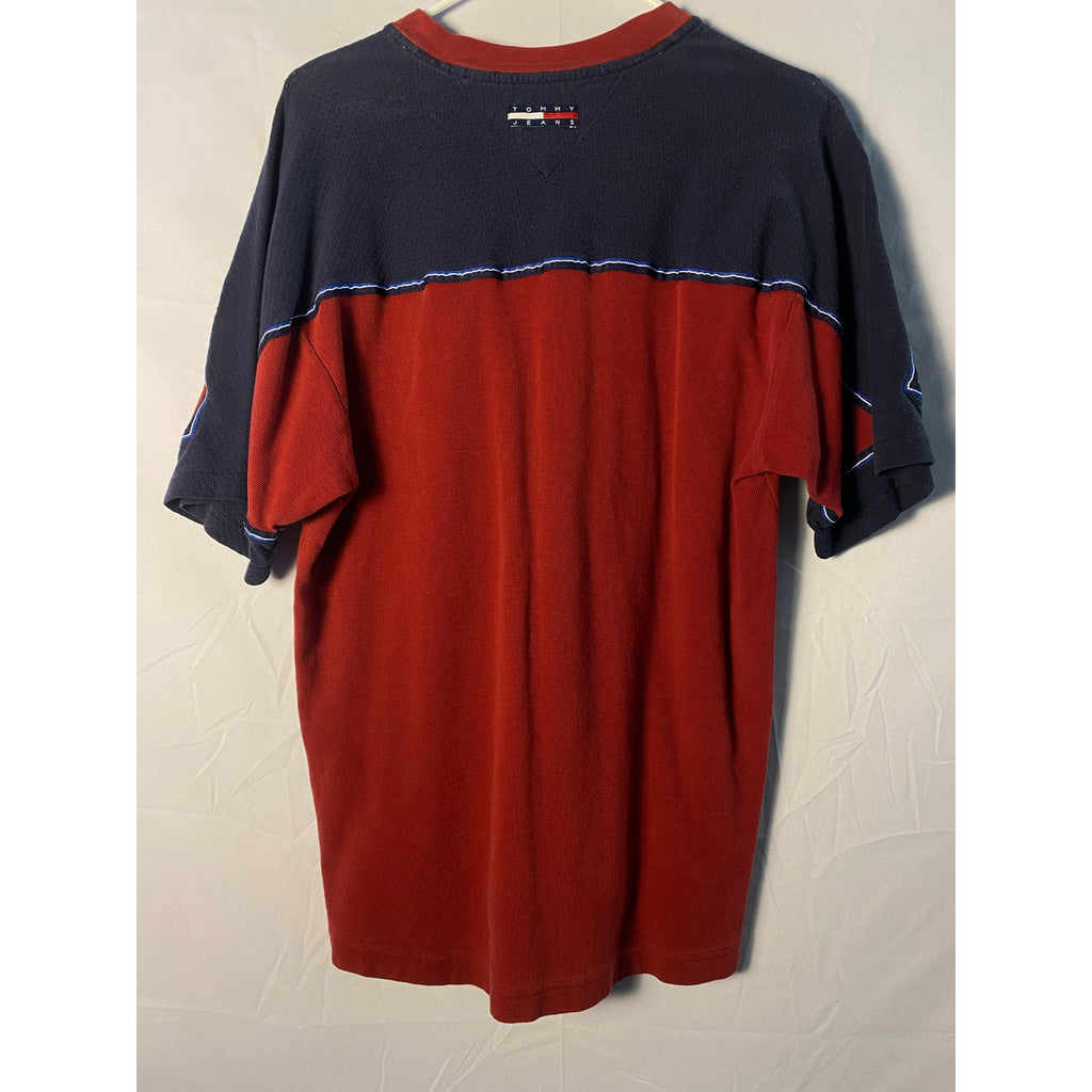 Vintage 90s Tommy Hilfiger Quarter Zip Red Blue Shirt Men's Size Large Crewneck