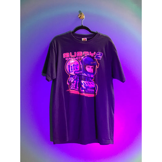 Fruit of the Loom Rusty Wallace Blue Graphic Print Shirt Men's Size Large