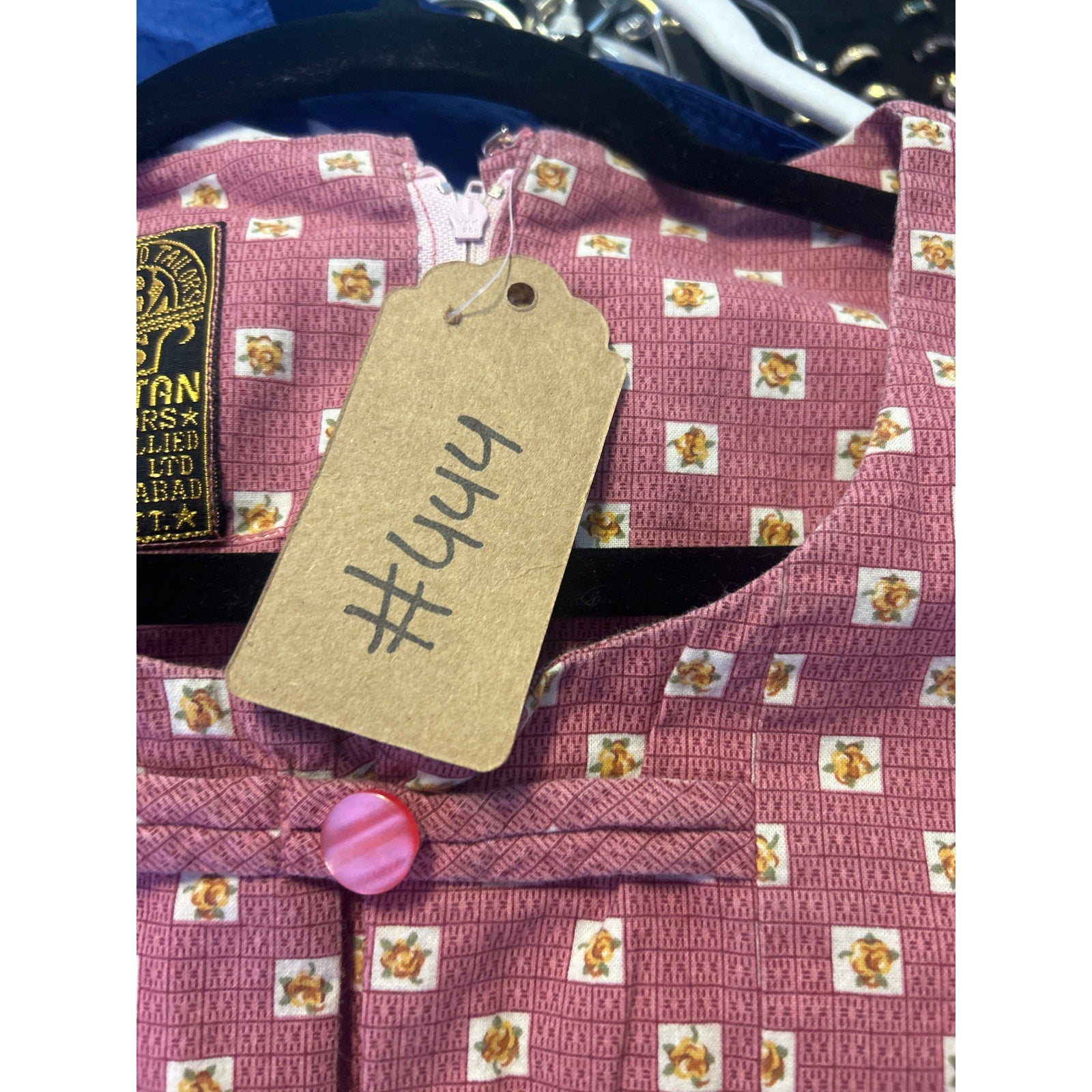 Vintage Pink Floral Print Midi Pleated A-line Dress Quarter Buttons Women's XL