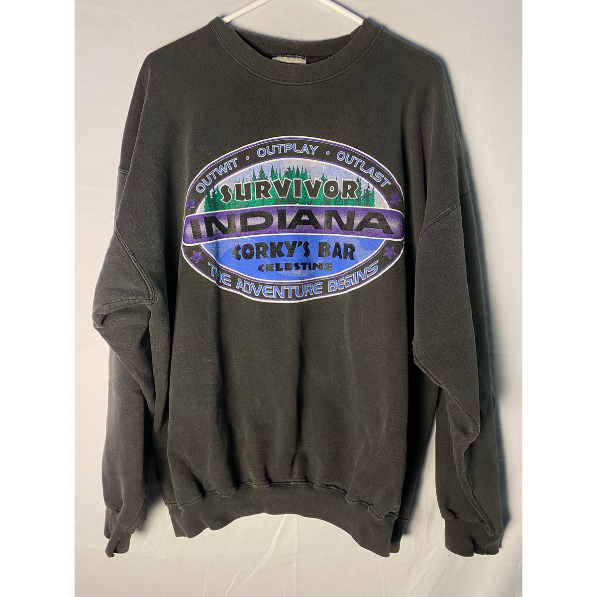 Survivor INDIANA Corky's Bar Celestine Black Crewneck Pullover Sweater Men's XL