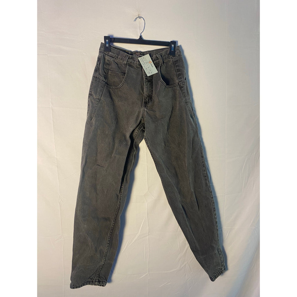 Vintage Guess Jeans w/ Pleated Sides Black Denim Dark Wash Pockets Women Size 30