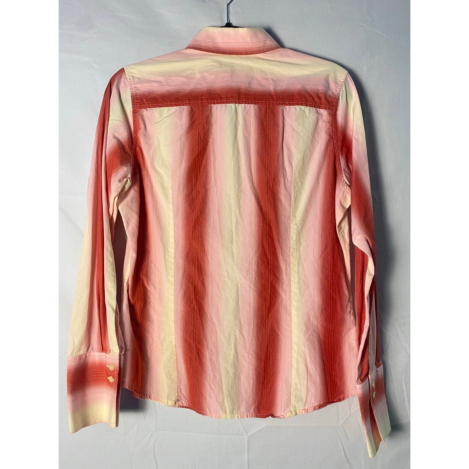 90s-20s Thomas Pink Pink Yellow Striped Cotton Button Up Shirt Long Sleeve Small
