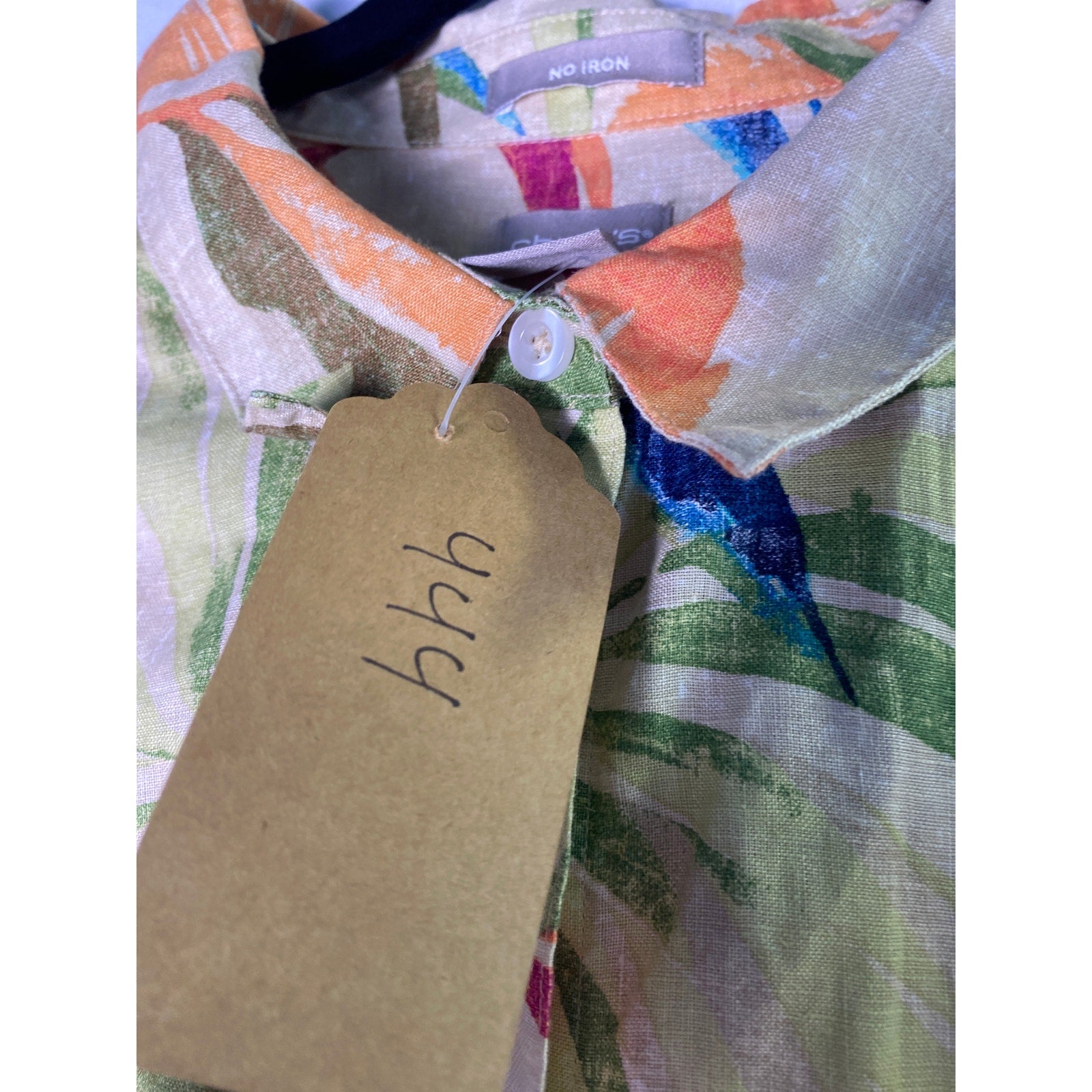 Chicos Orange Beige Green Blue Fuchsia Floral Linen Button Up Shirt Petite 16/18