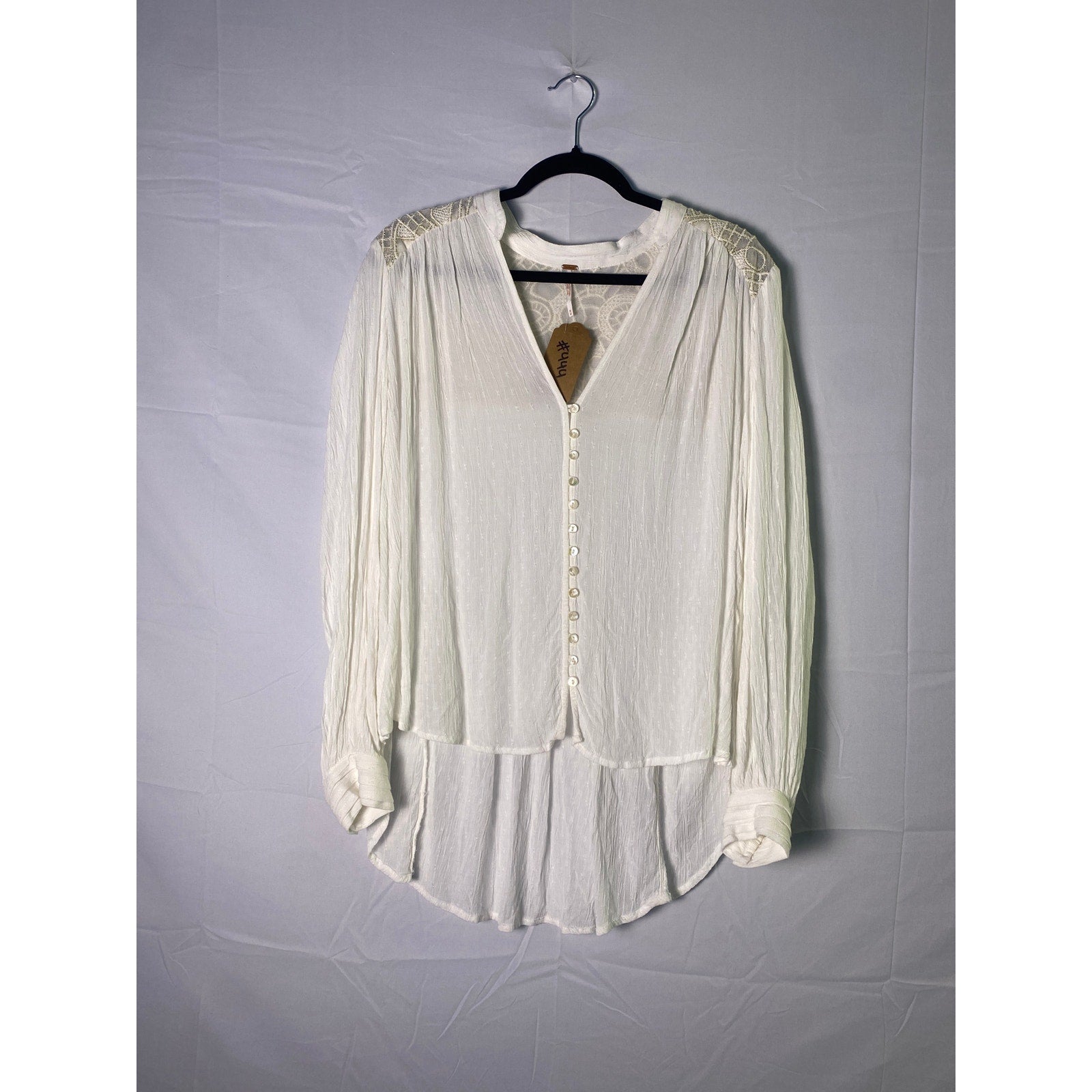 Free People Canyon Rose Button Down Top Ivory Long Sleeve Women's Size Medium