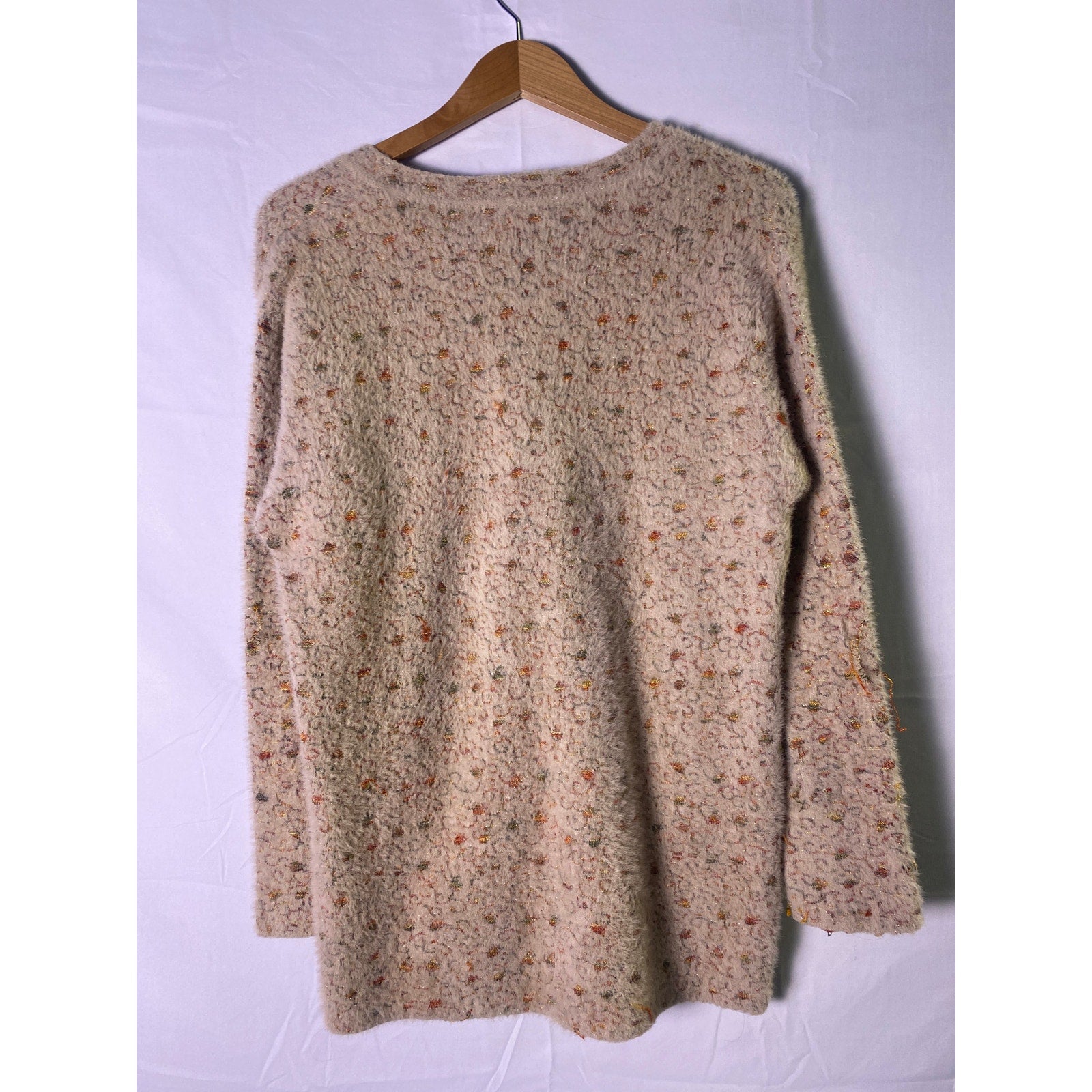 Vintage DUKE Stardust Fuzzy Sparkly Full Zip Cardigan Sweater Women's XL Cozy