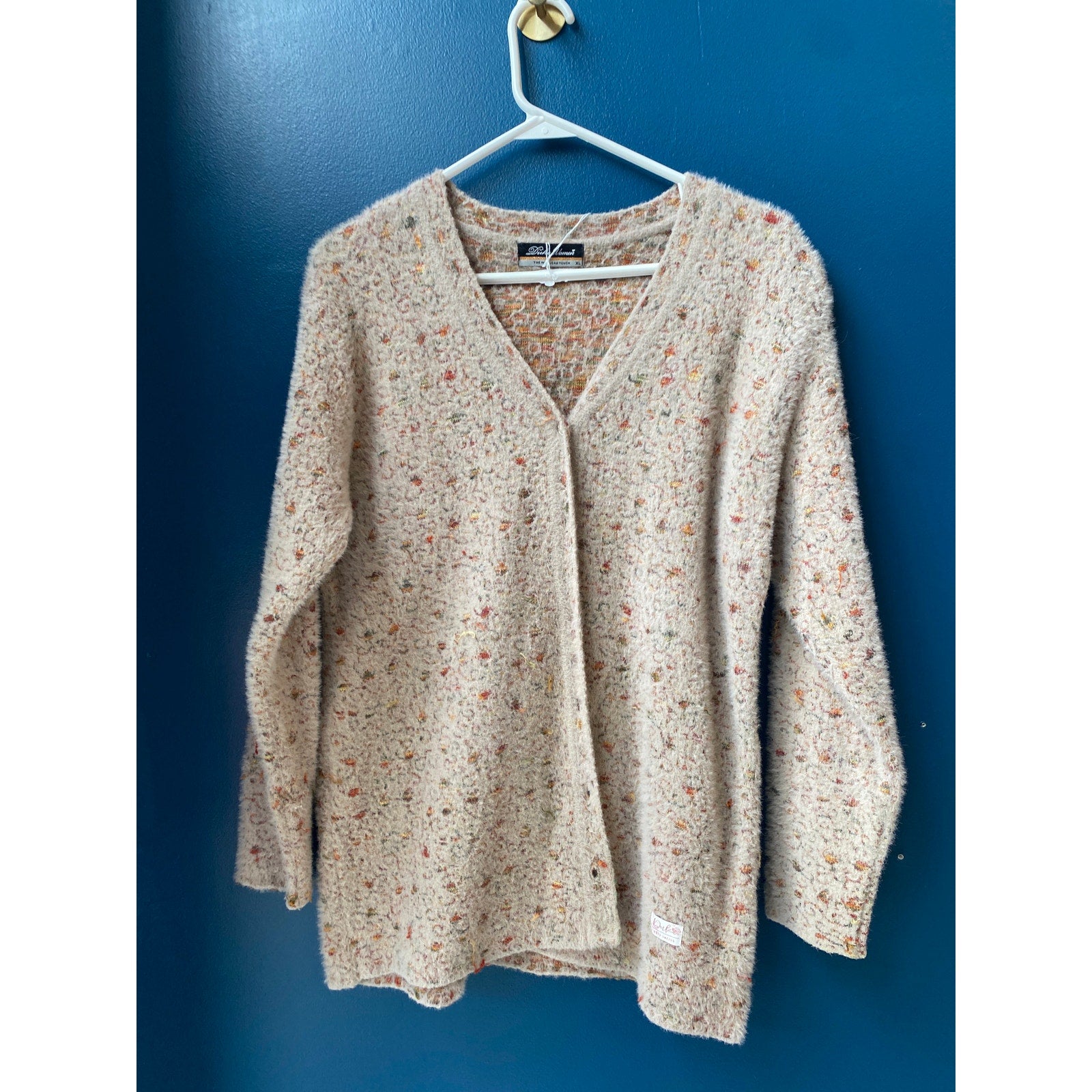 Vintage Duke Fuzzy Sparkle Embroidered Button Snap Cardigan Sweater  Womens XL