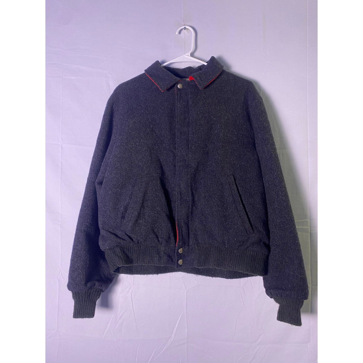 Vintage Woolrich Bomber Harrington Jacket Plaid Lined Wool Blend Black Large