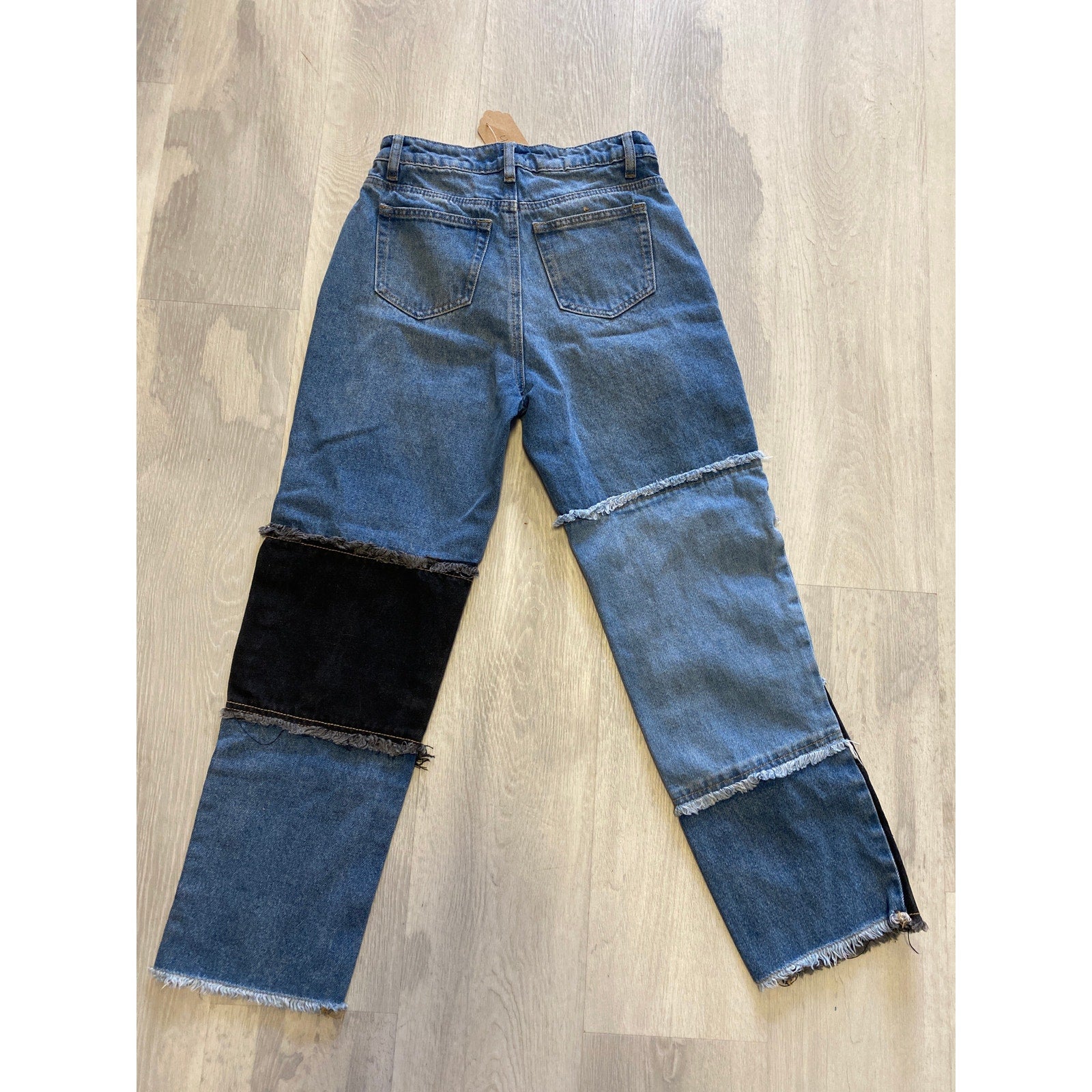 Rue21 Blue Denim Jeans Frayed Hem Straight Leg Patchwork  Jeans Women's Size 1