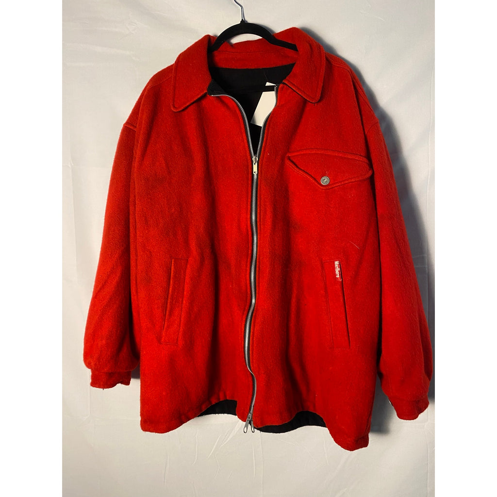 Heavy Weighted Red+Black Reversible Marlboro Zip-Up Coat