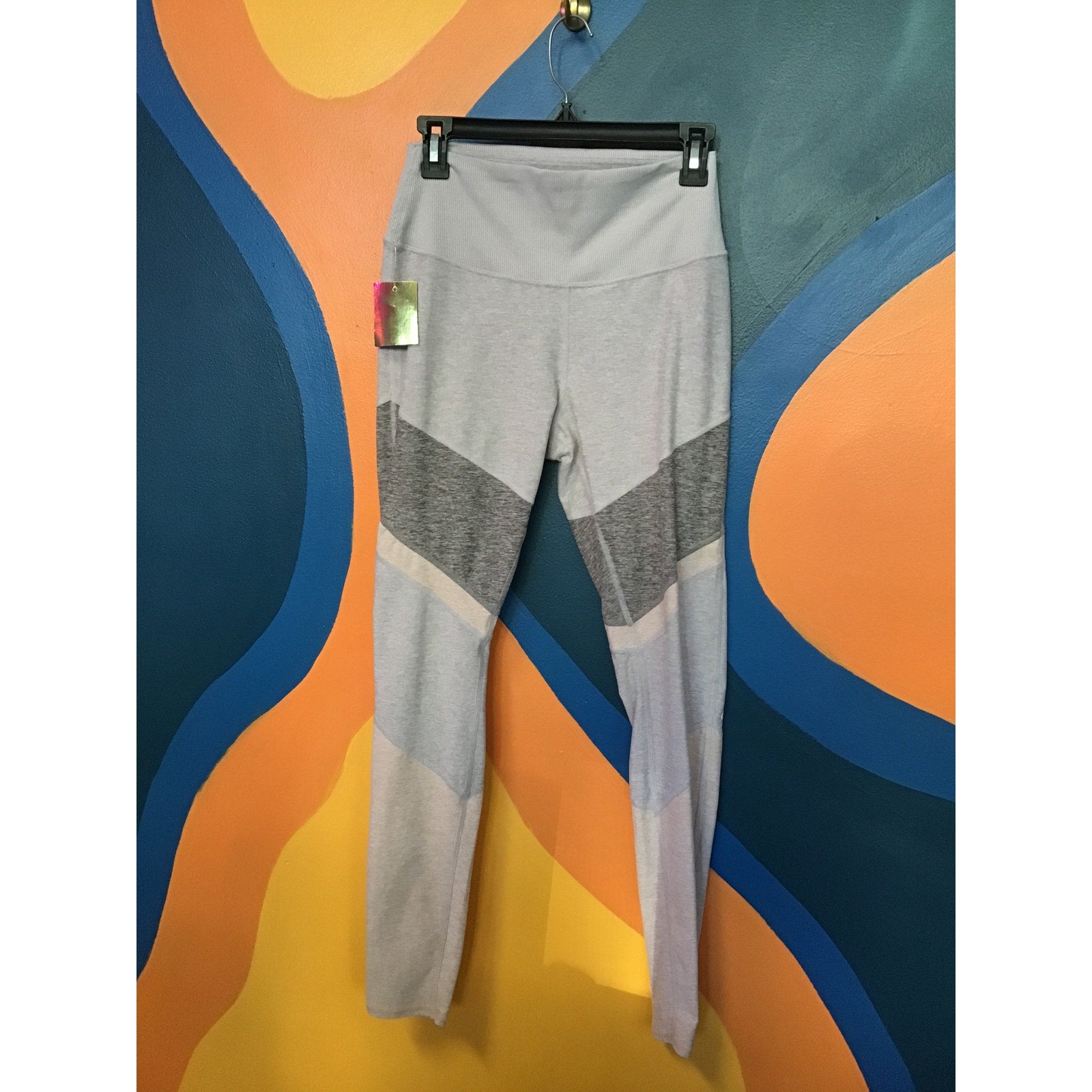 Alo Yoga Pink Gray Colorblock Pull On Leggings Women's Size Large