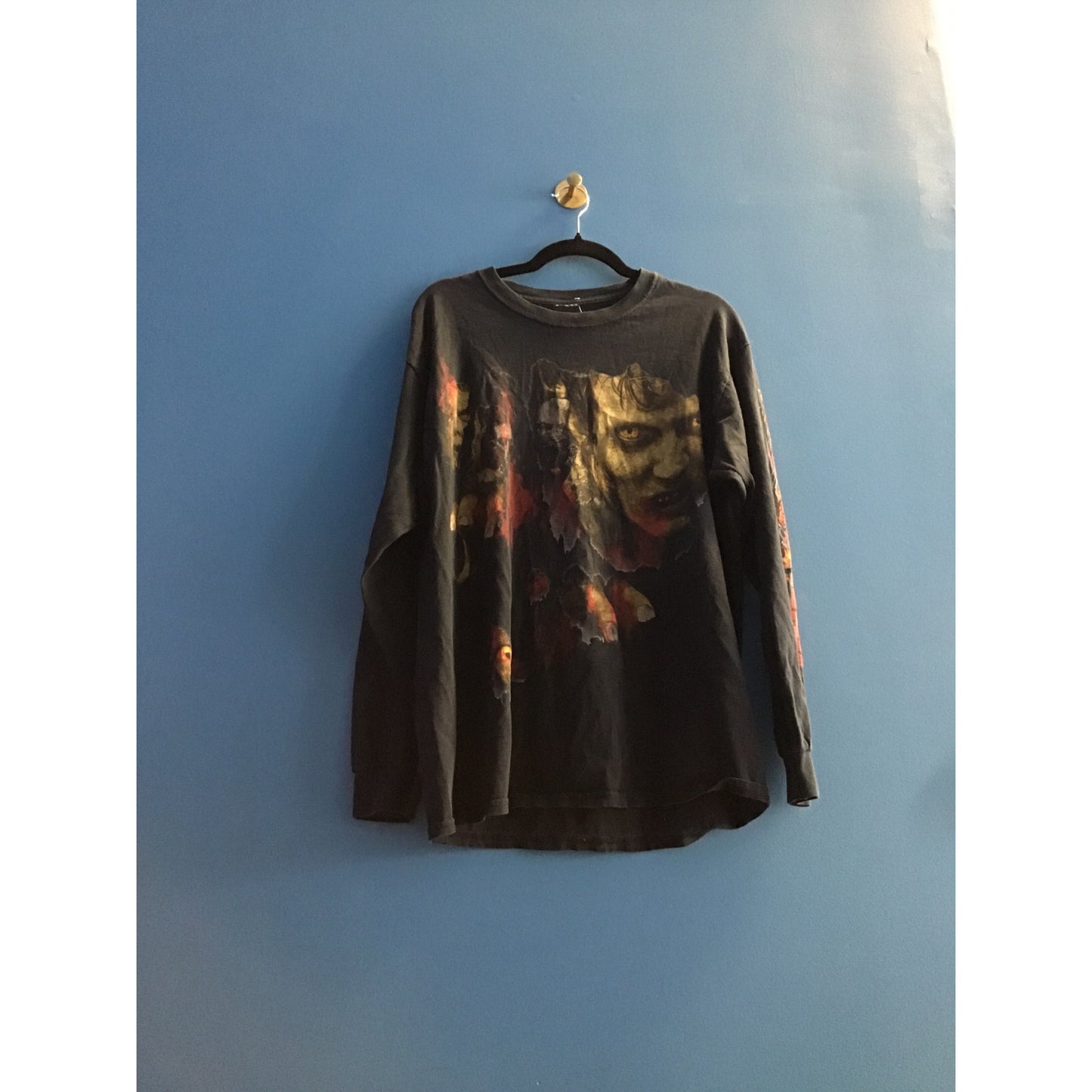 Walking Dead Face Print Black Long Sleeve Promo T-shirt Men's Size XL