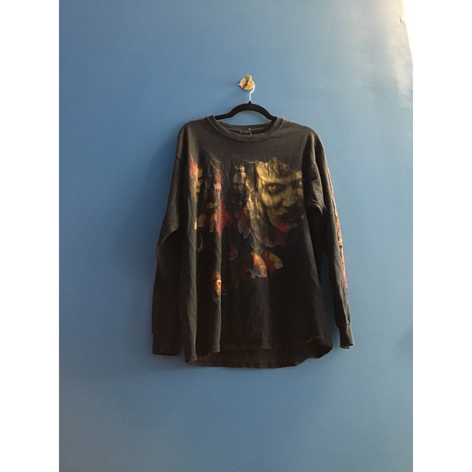 Walking Dead Face Print Black Long Sleeve Promo T-shirt Men's Size XL
