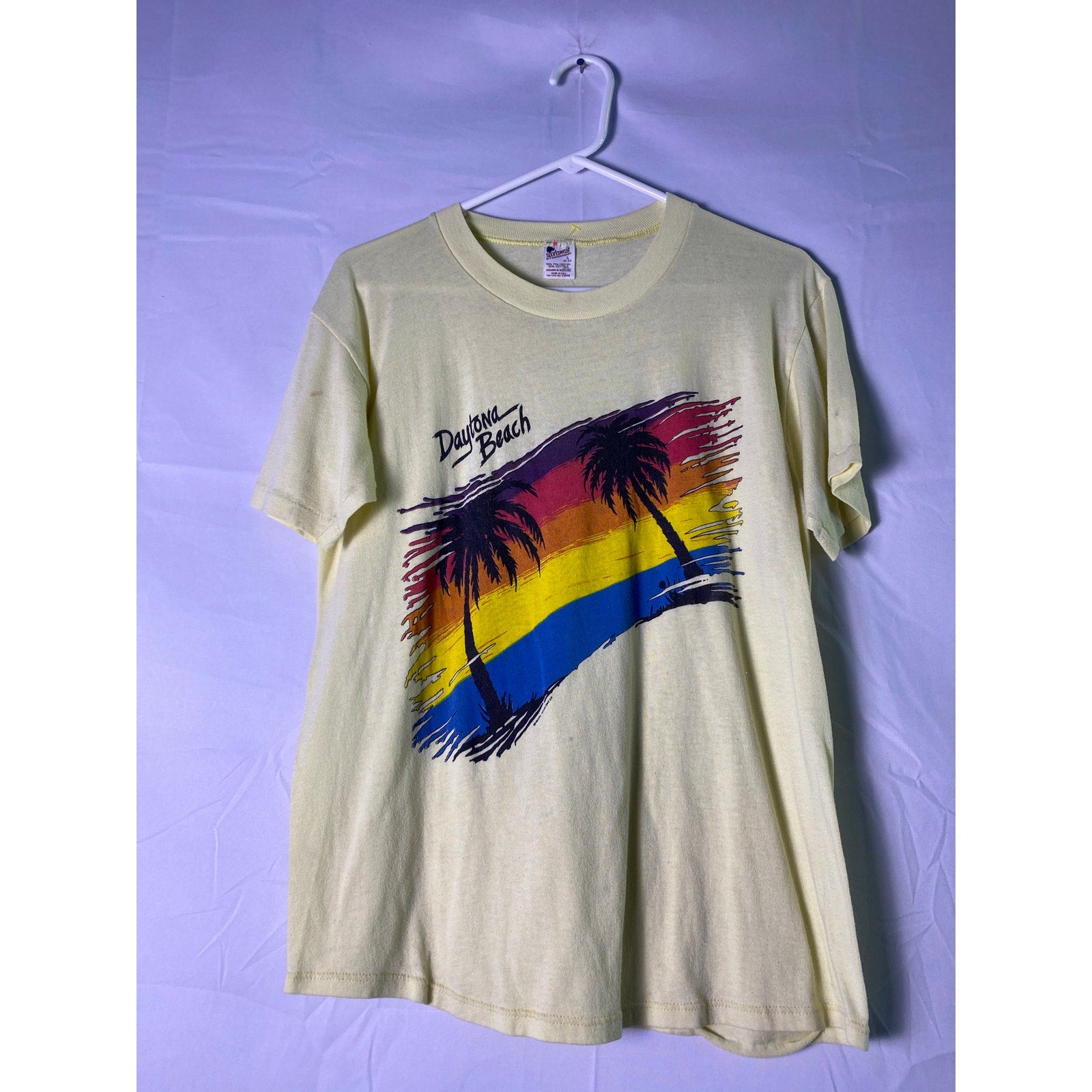 Sportswear Daytona Beach, Florida Multi Print Yellow Shirt Men's Size Large