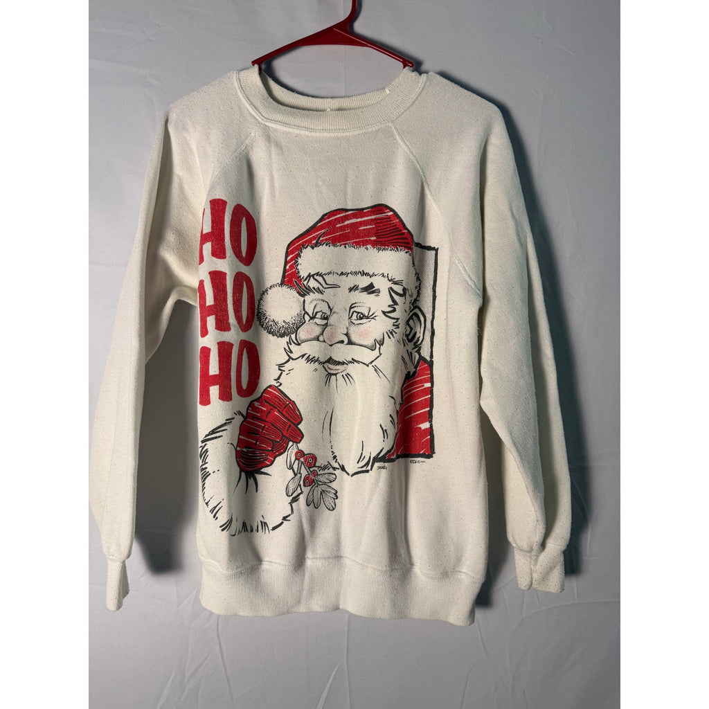 Hanes HOHOHO Santa Claus White Crewneck Pullover Sweatshirt Women's Large