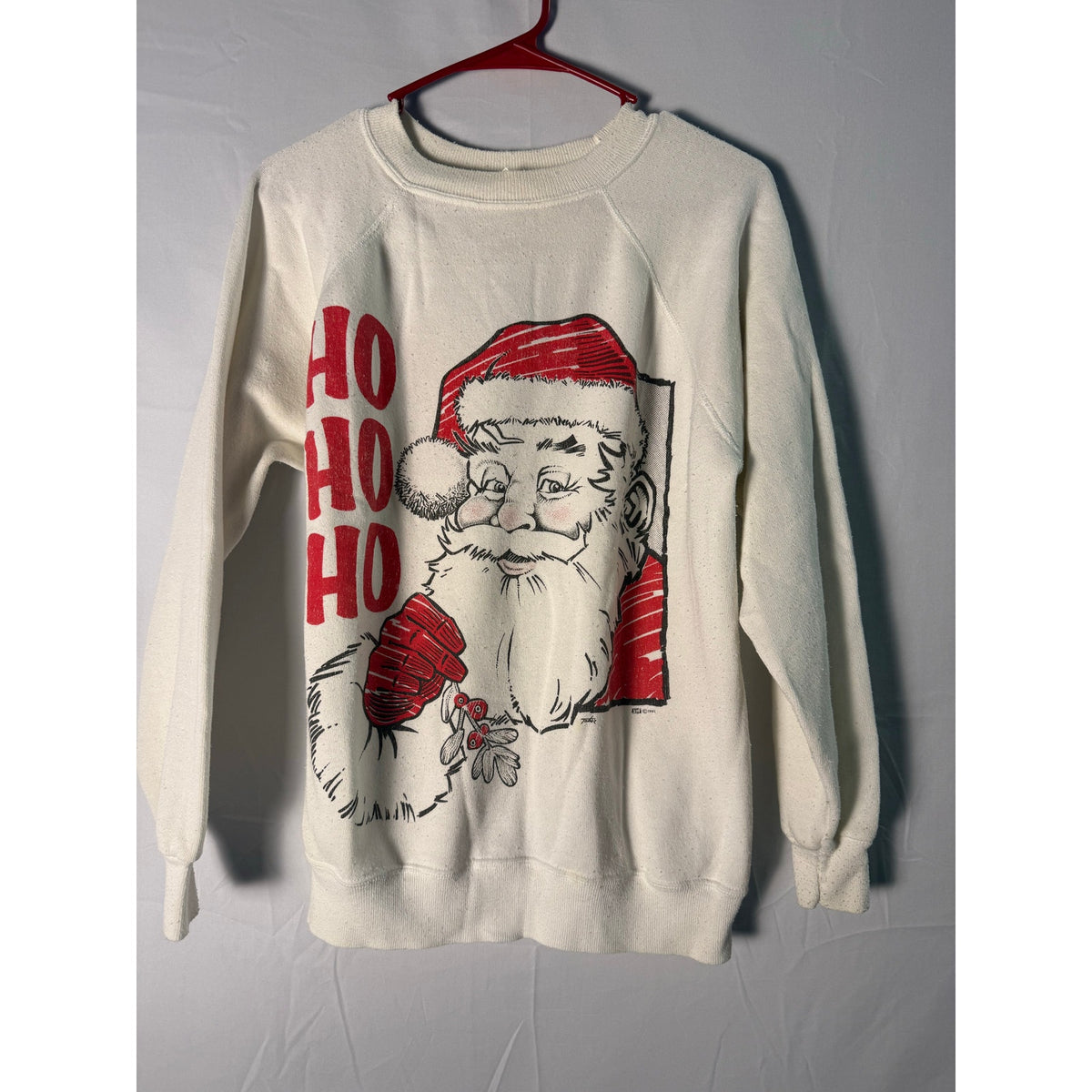 Hanes HOHOHO Santa Claus White Crewneck Pullover Sweatshirt Women's Large