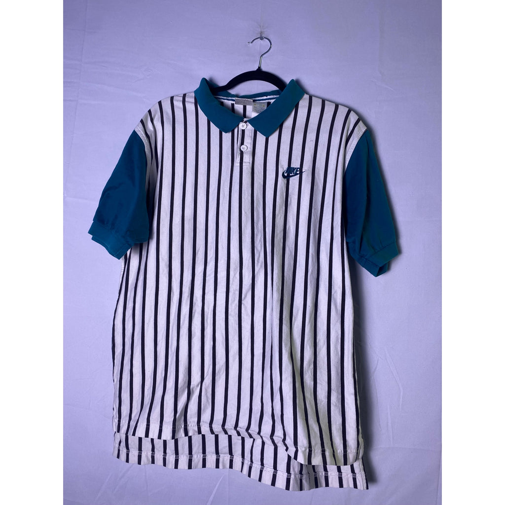 Vintage 90s Nike Supreme Court Button Up Tennis Shirt White Green Striped XL