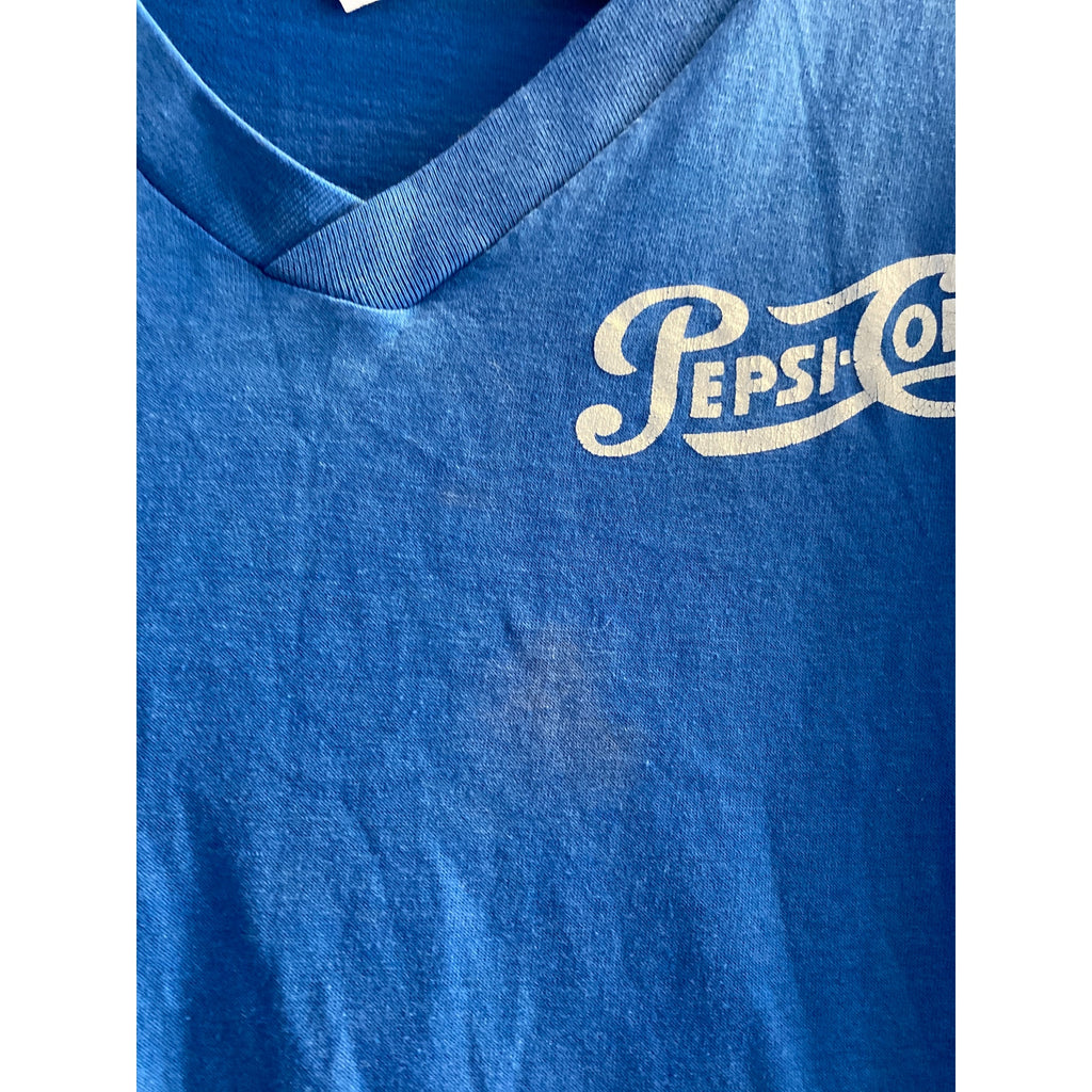 Vintage 90s Pepsi-Cola V-neck Blue Sleep Shirt Logo Print Women's Medium-Large