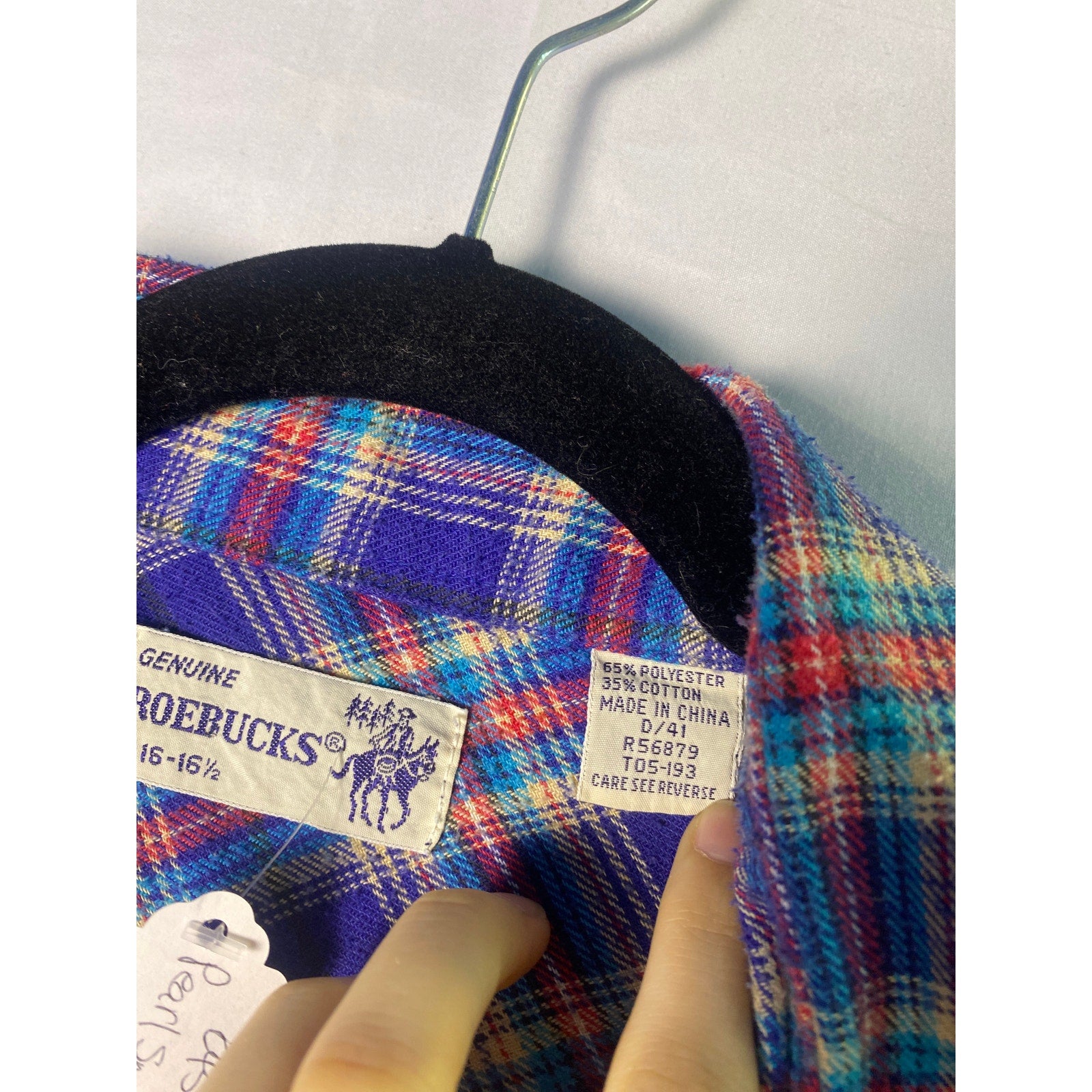 Roebuck Pearl Snap Western Shirt Blue Plaid Button Up Flannel Mens 16-16.5 Large