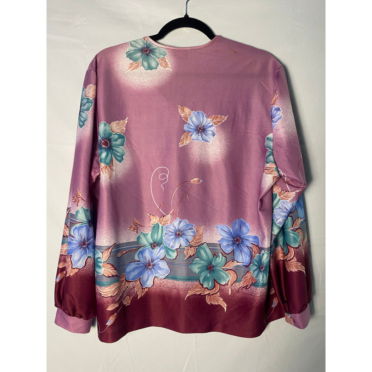 Vintage 70s Ms Claire NY Purple-Blue Floral Tunic Blouse Women's 2XL Hippie