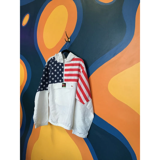 Vintage Surf Style USA Flag Anorak Windbreaker Pullover Jacket Unisex One Size