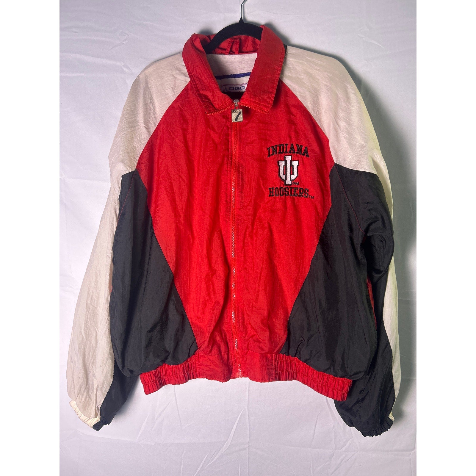 Vintage 90's Logo 7 Red Black White Full Zip Windbreaker Jacket Men's Size Large