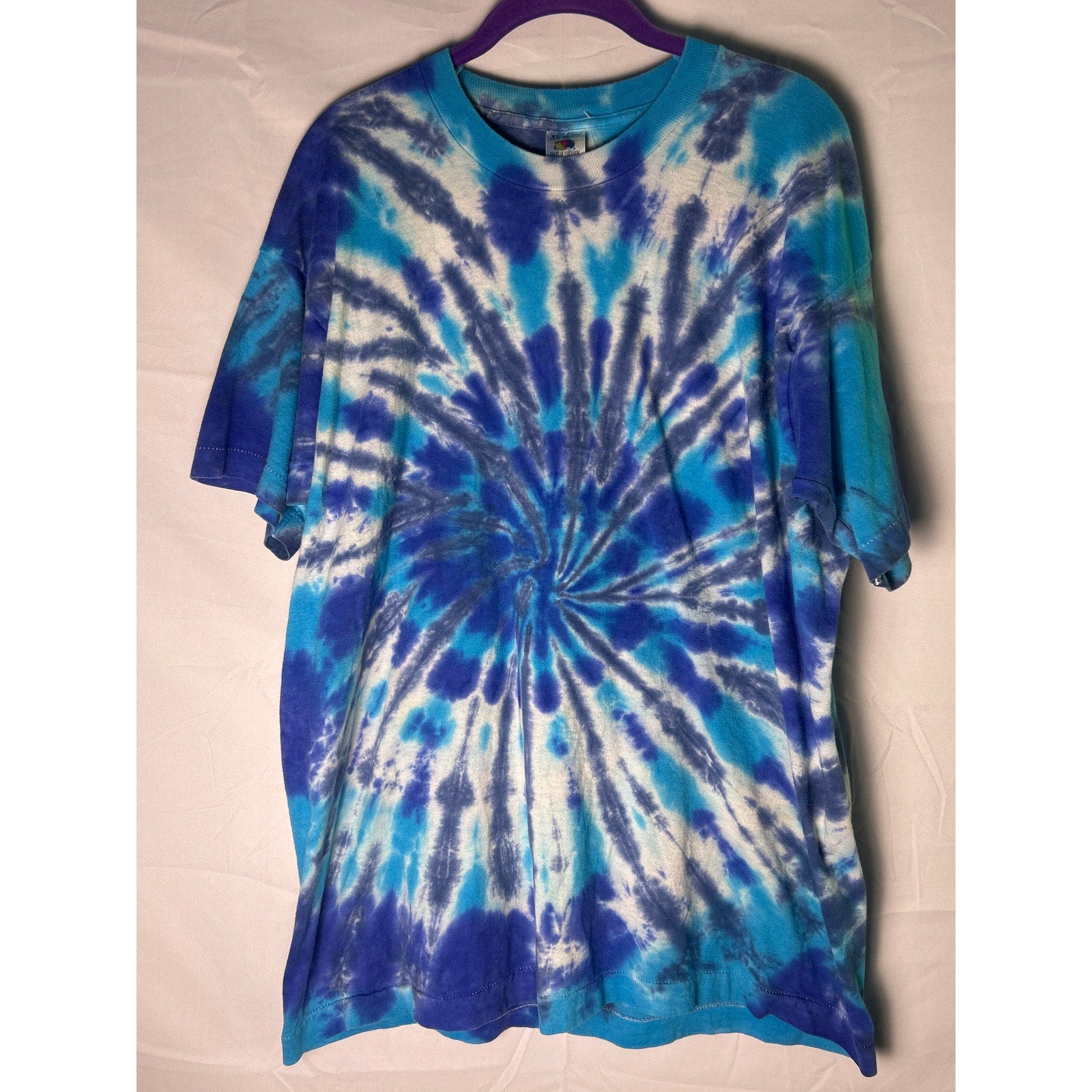Vintage 90s Fruit of the Loom Blue Tie Dye T-shirt Men's Size XL