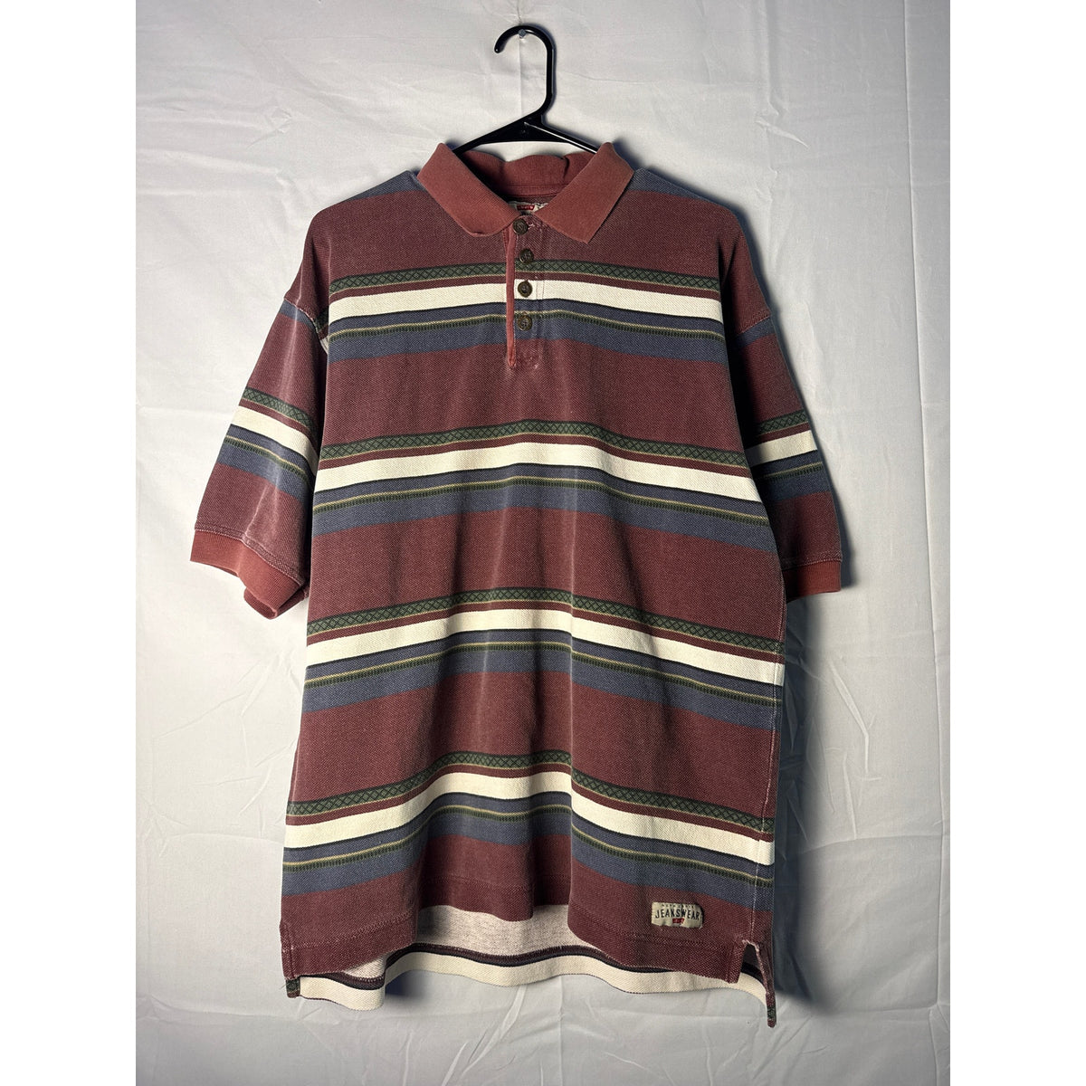 Levi's Maroon White Blue Striped Polo Shirt Short Sleeve Retro Men's Size Medium