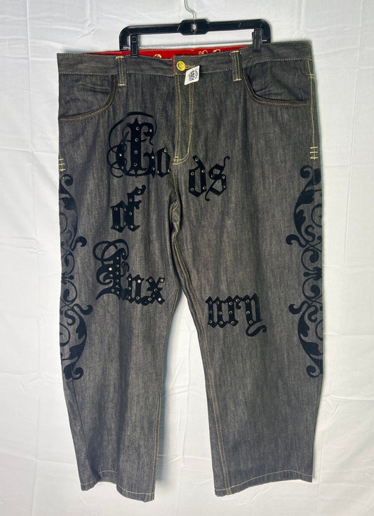 Crown Holder Blue Black Embroidered Straight Leg Jeans Dark Wash Men's Size 44