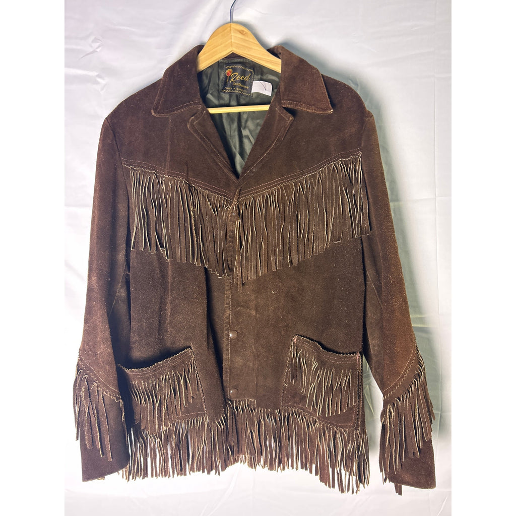 Reed Vintage 90s Brown Western Cowboy Suede Leather Fringes Tassel Jacket Large