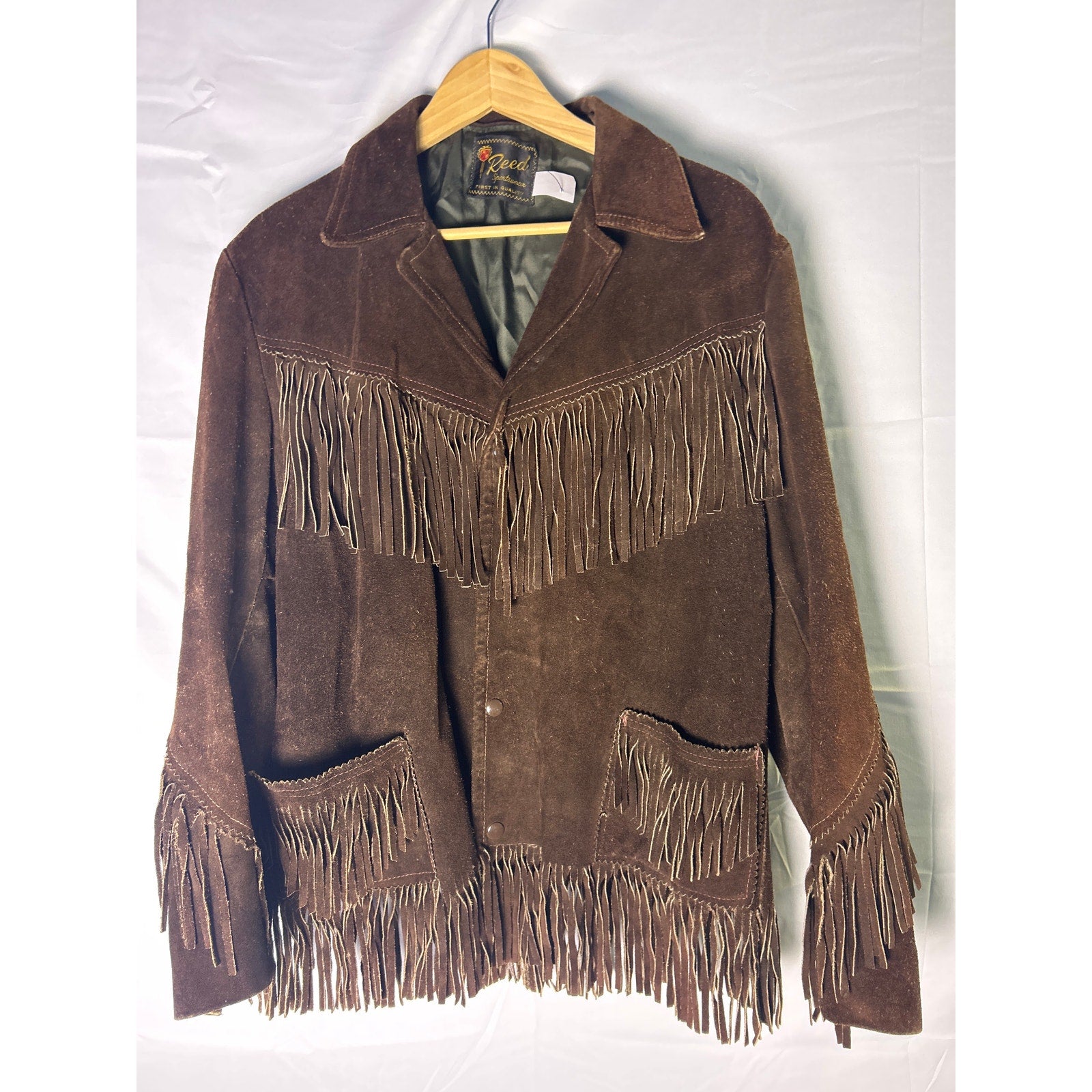 Reed Vintage 90s Brown Western Cowboy Suede Leather Fringes Tassel Jacket Large