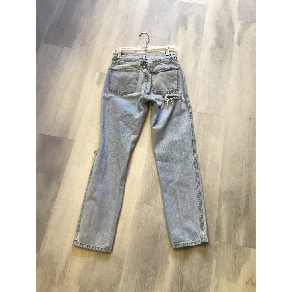 Revice Light Wash Distressed Denim Jeans Straight Leg Pockets Women's Size 27