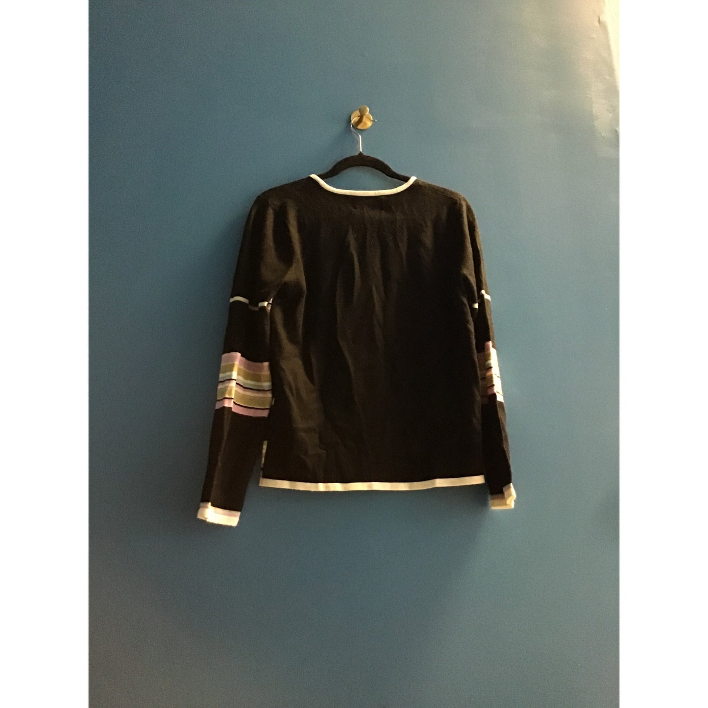 Colorblock White Black Pink Round Neck Pullover Sweater Women's Size Large