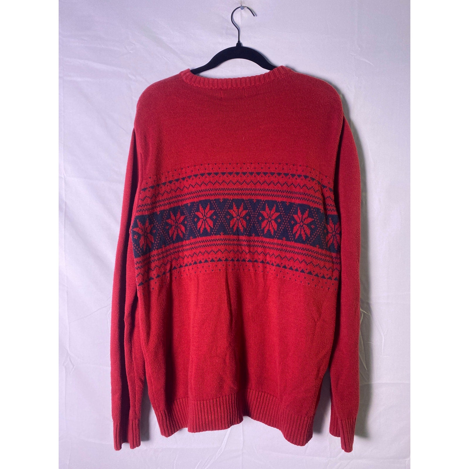 Vintage 90s Nautica Red Chunky Cotton Christmas Snowflakes Sweater Mens Large
