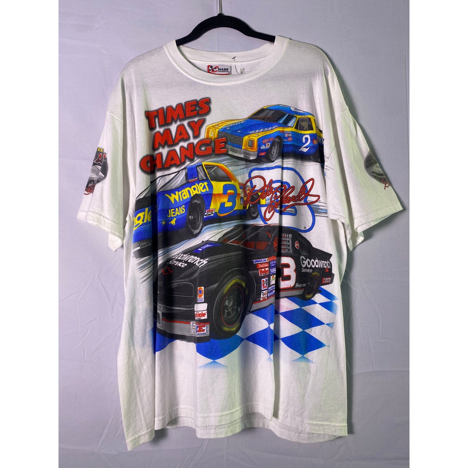 Chase Authentics NASCAR Dale Earnhardt AOP Racing Graphic White T-Shirt Size XL