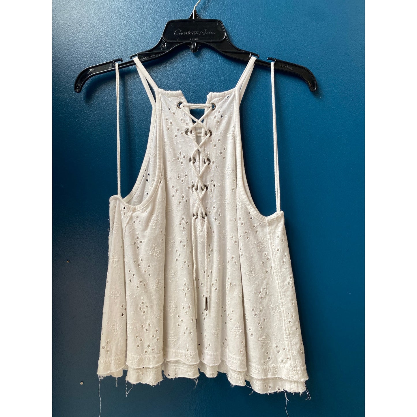 Free People Dream Date White Eyelet Tank Top w/ Lace-Up Back Womens Size Small