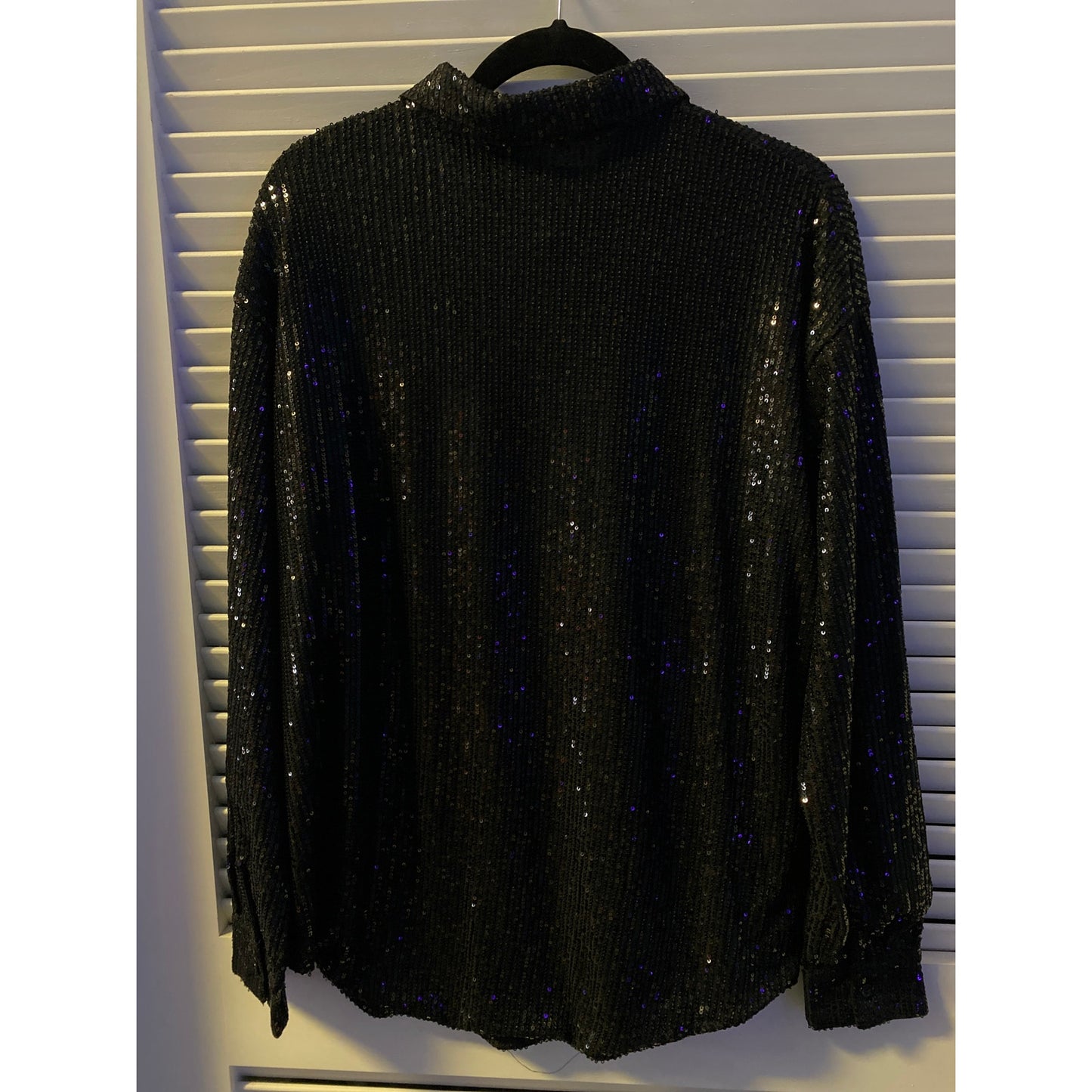 EGO Black Sparkly Sequences Button Up Long Sleeve Shirt Women's Size 4