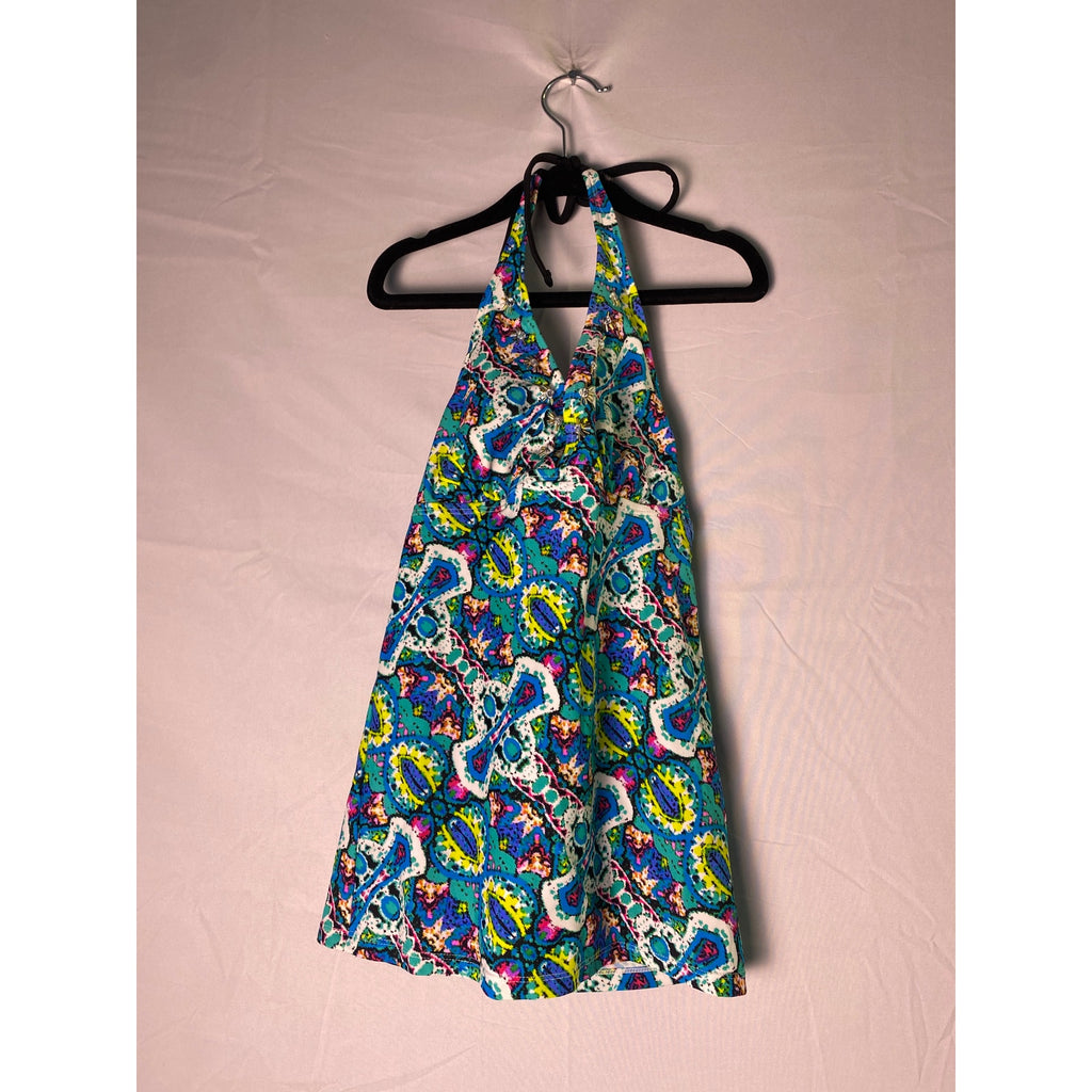 Mudd Halter Neck Blue Multi Embellished Tankini Top Women's Size Small