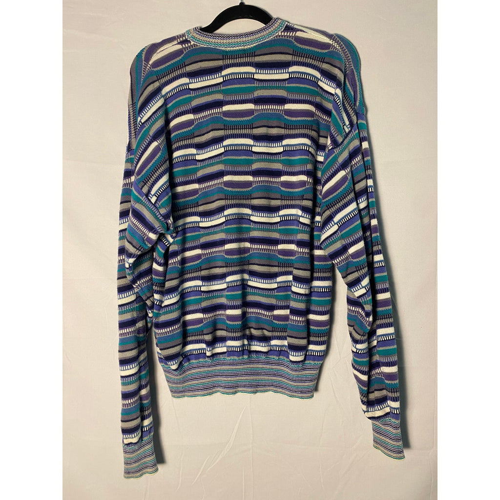 Vintage 3D Cotton Knit Teal+Purple+White Sweater