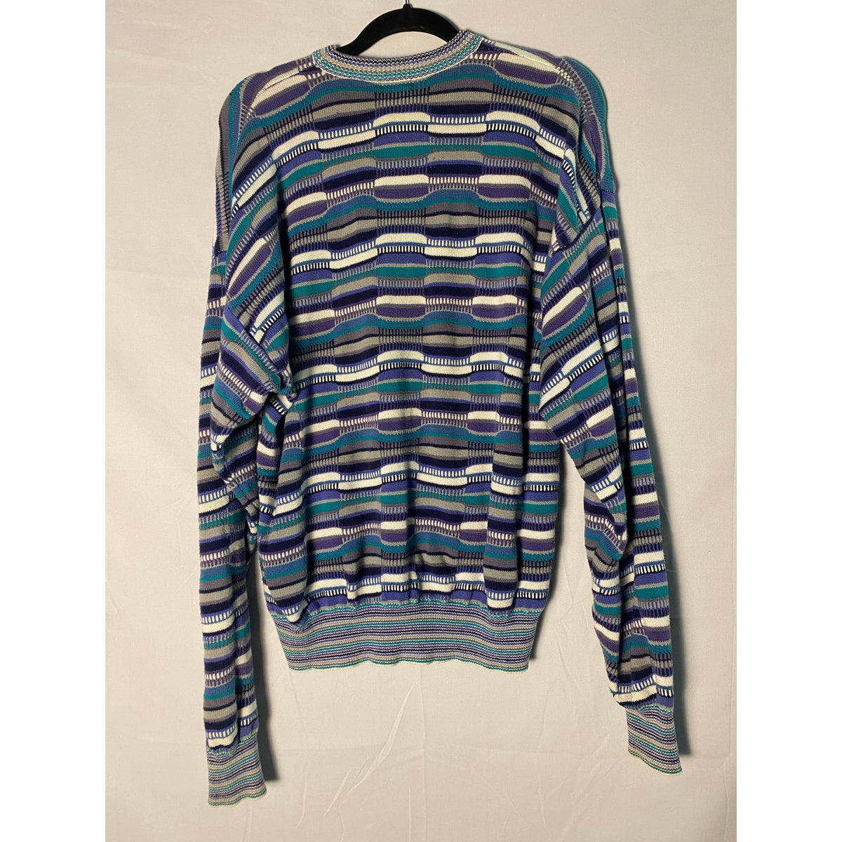 Vintage 3D Cotton Knit Teal+Purple+White Sweater