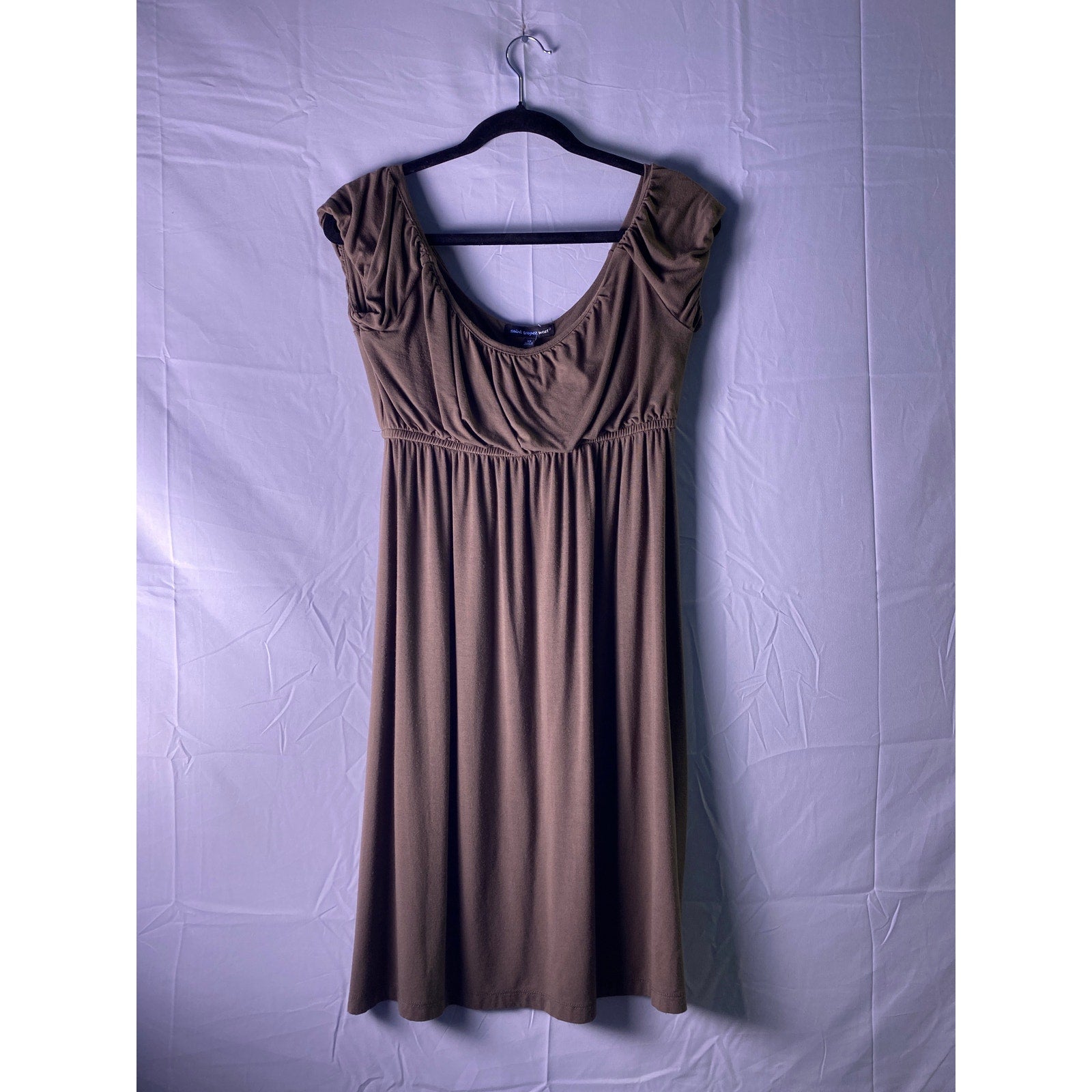 Saint Tropez West Brown Pleated Mini Dress Cap Sleeve Women's Size XS