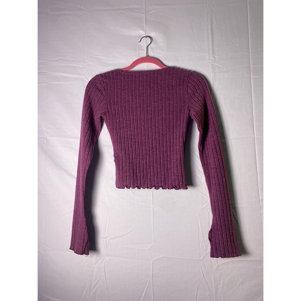 Urban Outfitters Purple Soft Rib Knit V-neck Long Sleeve Crop Top Women's Small