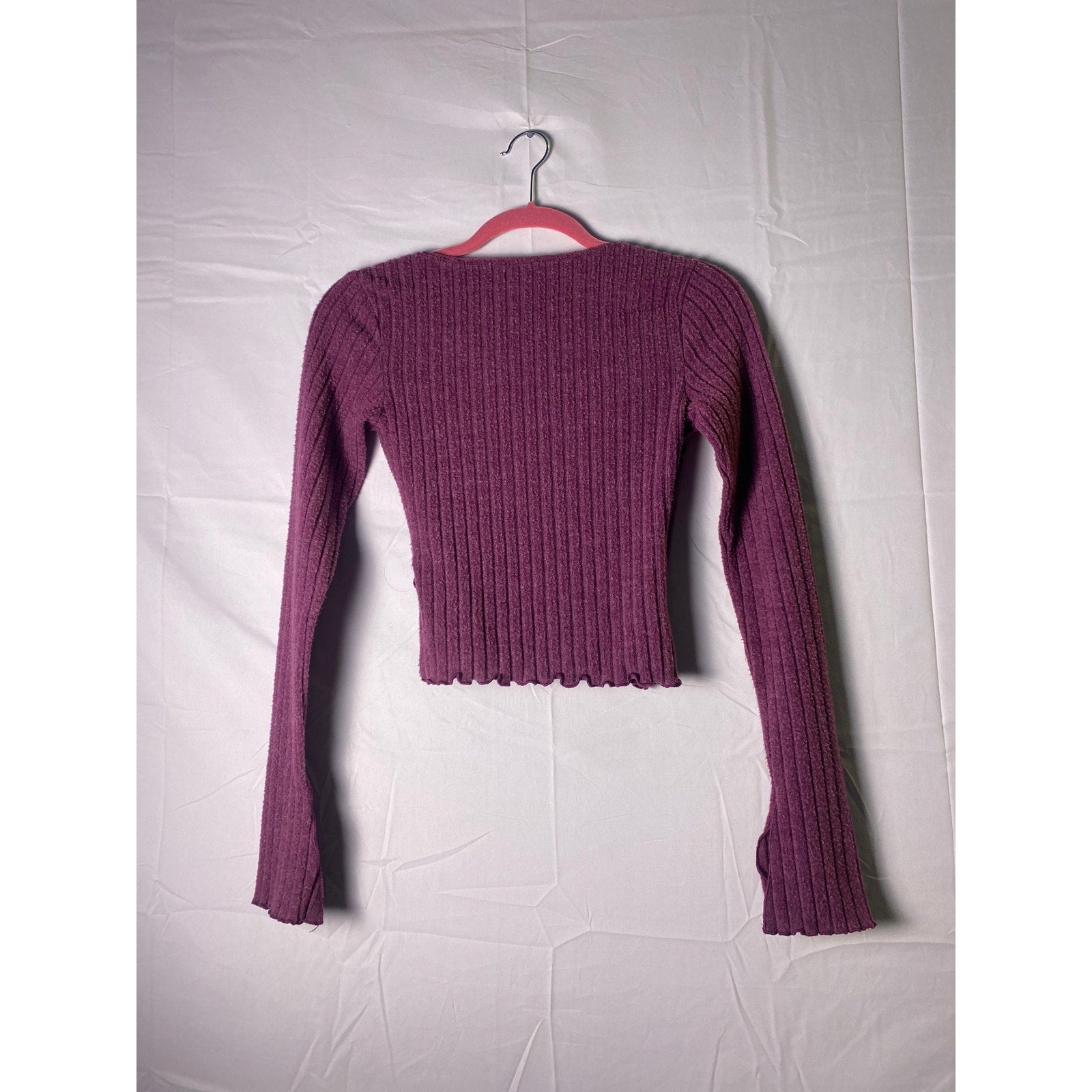 Urban Outfitters Purple Soft Rib Knit V-neck Long Sleeve Crop Top Women's Small
