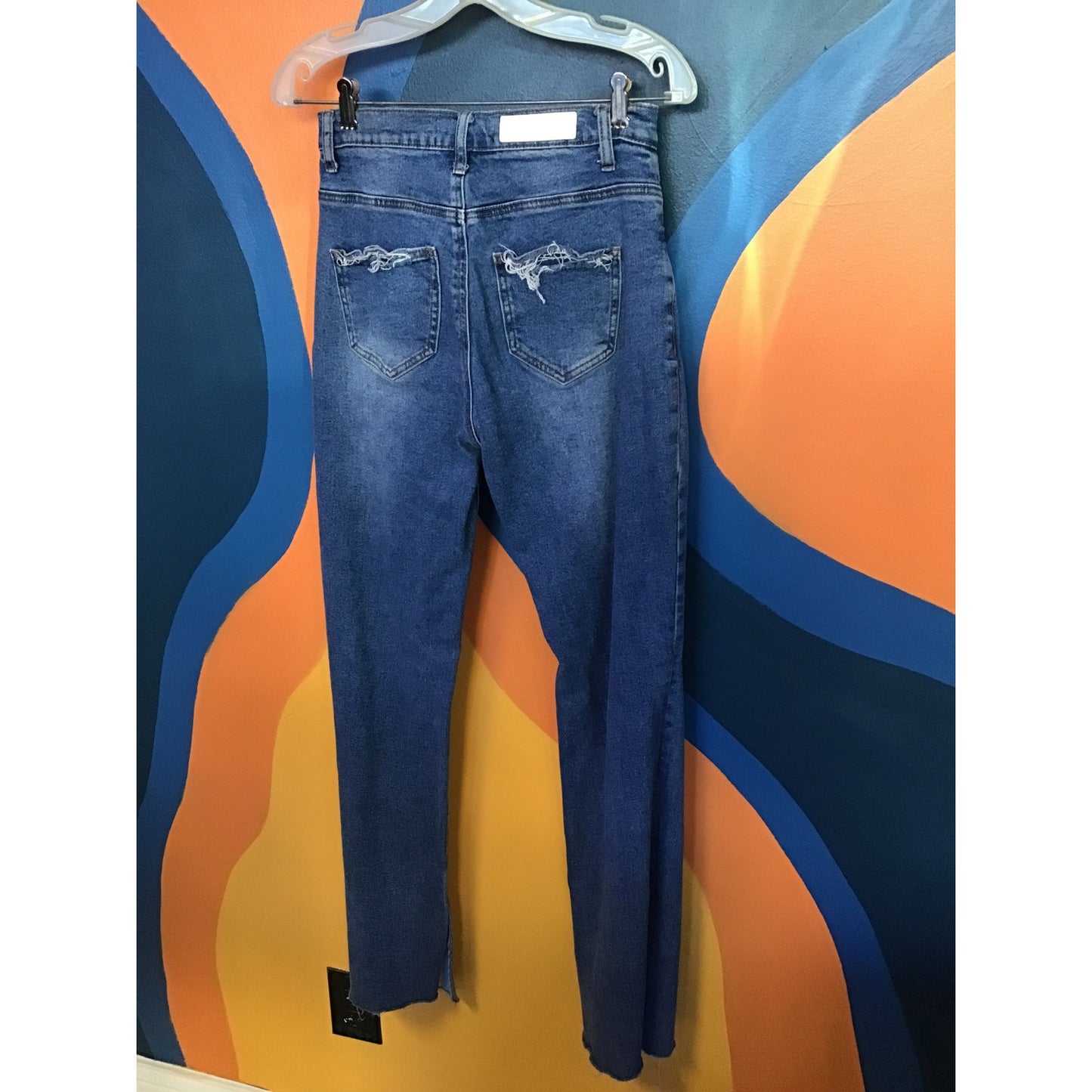 Akira Painted Pride Flag Flare Jeans Blue Denim Distressed Women's Size 5 (26W)