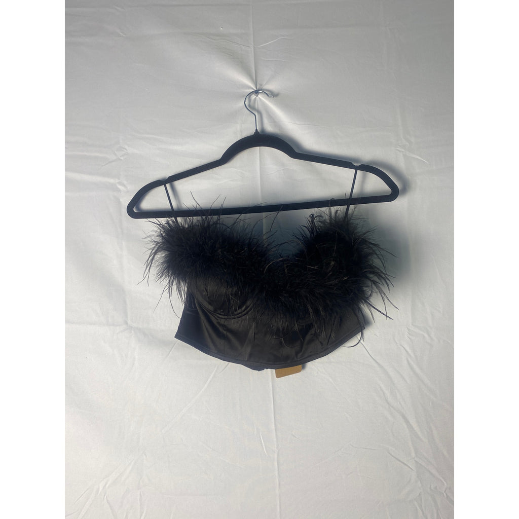 Le Lis Black Feather Corset Top Women's Size Small