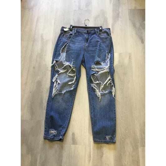 Fashion Nova Ultra-Distressed Straight Leg Jeans Blue Denim Women's Size 15