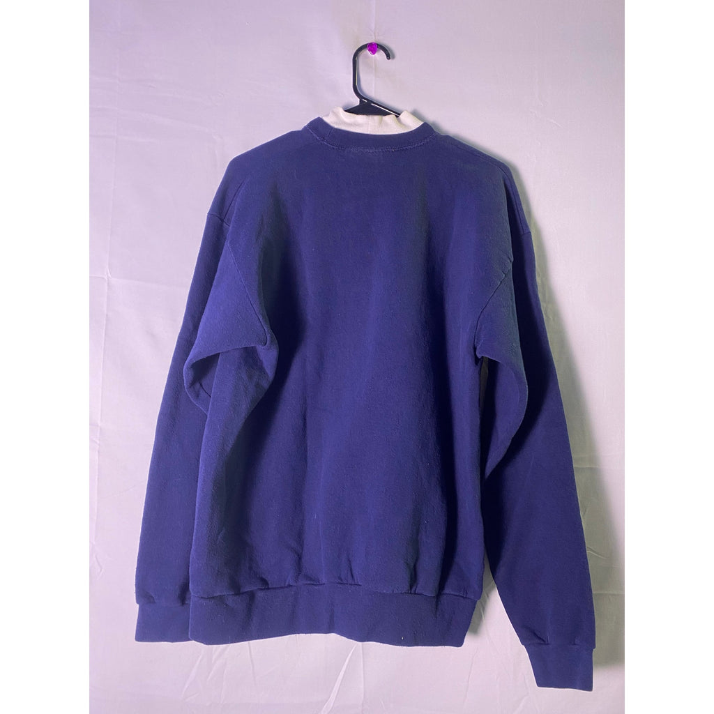 Vintage White Collared Grandma Mock Neck Sweater Pullover Navy Blue Floral Large
