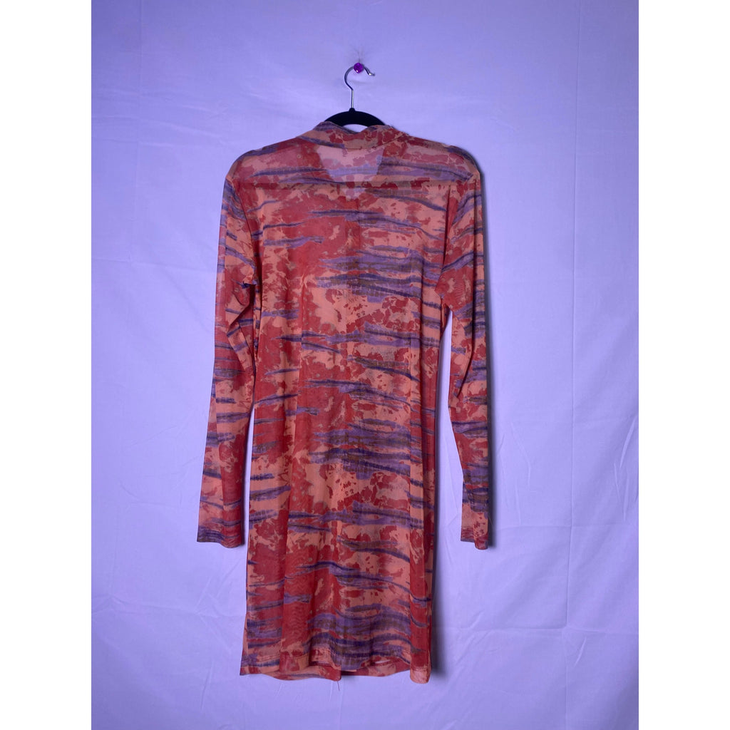 Wild Fable Orange Tie Dye Mesh Button-Down Dress Long Sleeve Women's Large