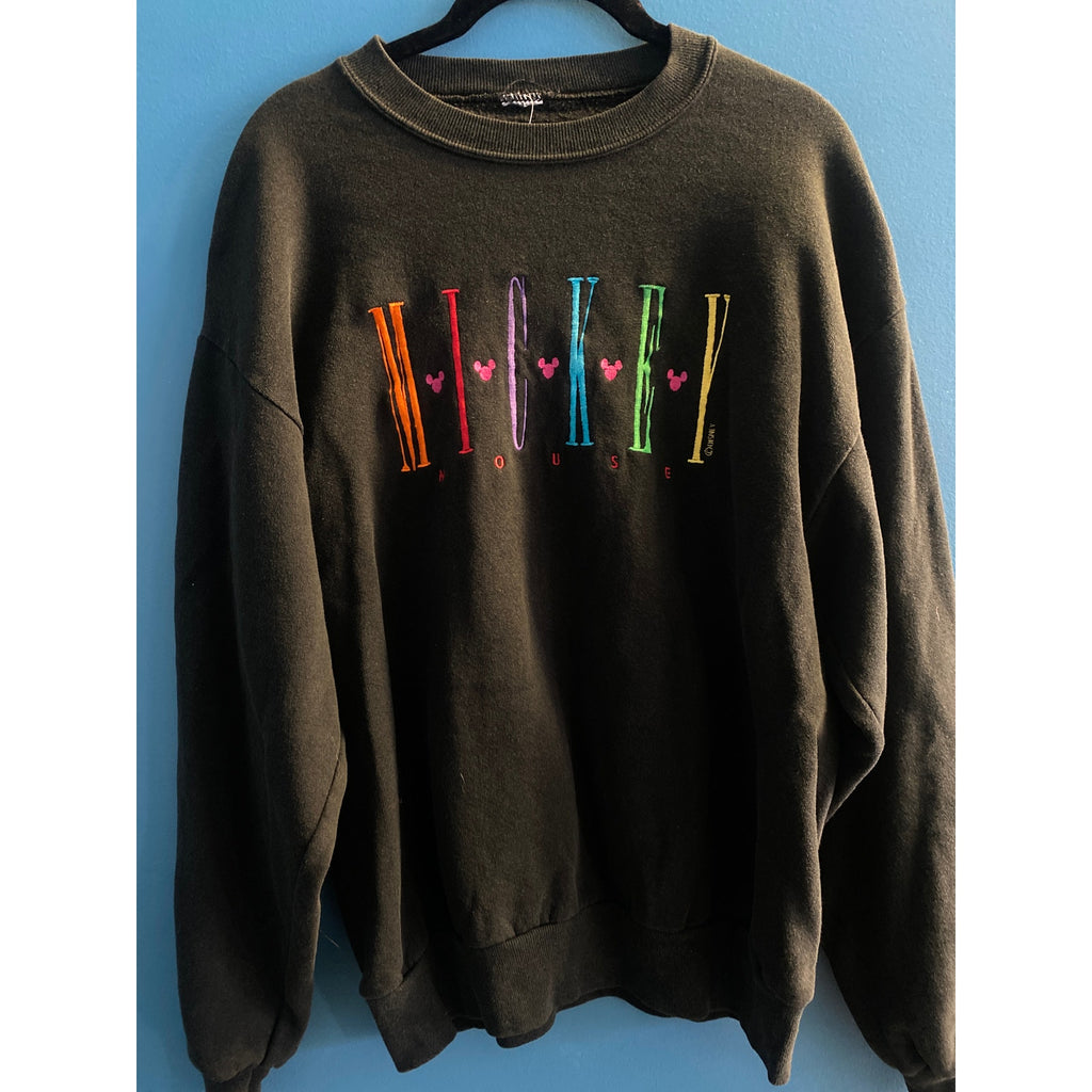 Vintage Mickey Mouse Sweatshirt Black Embroidered Crewneck Disney Pullover M/L